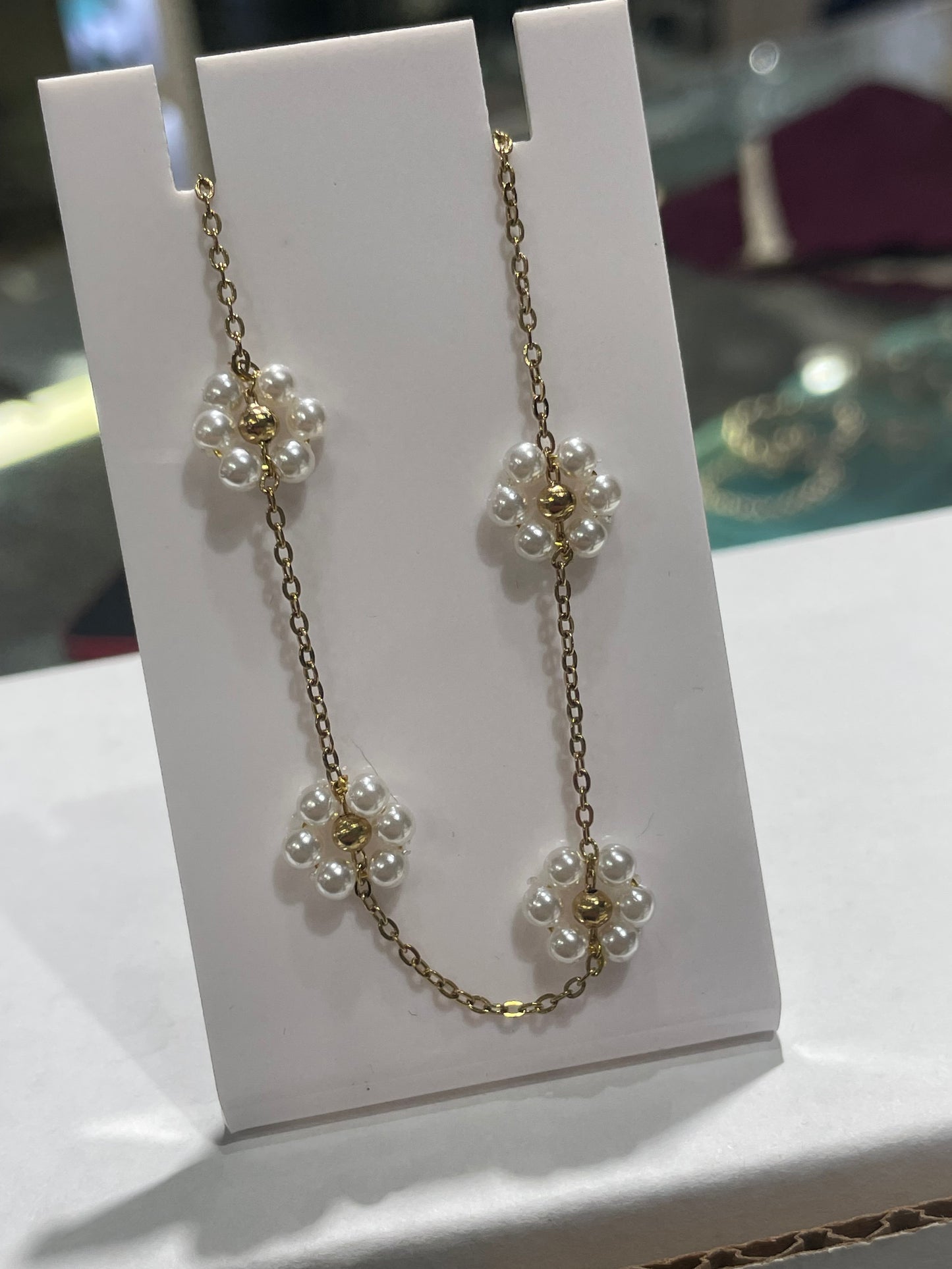 Stainless Steel Vermeil Pearl Cluster Station Necklace
