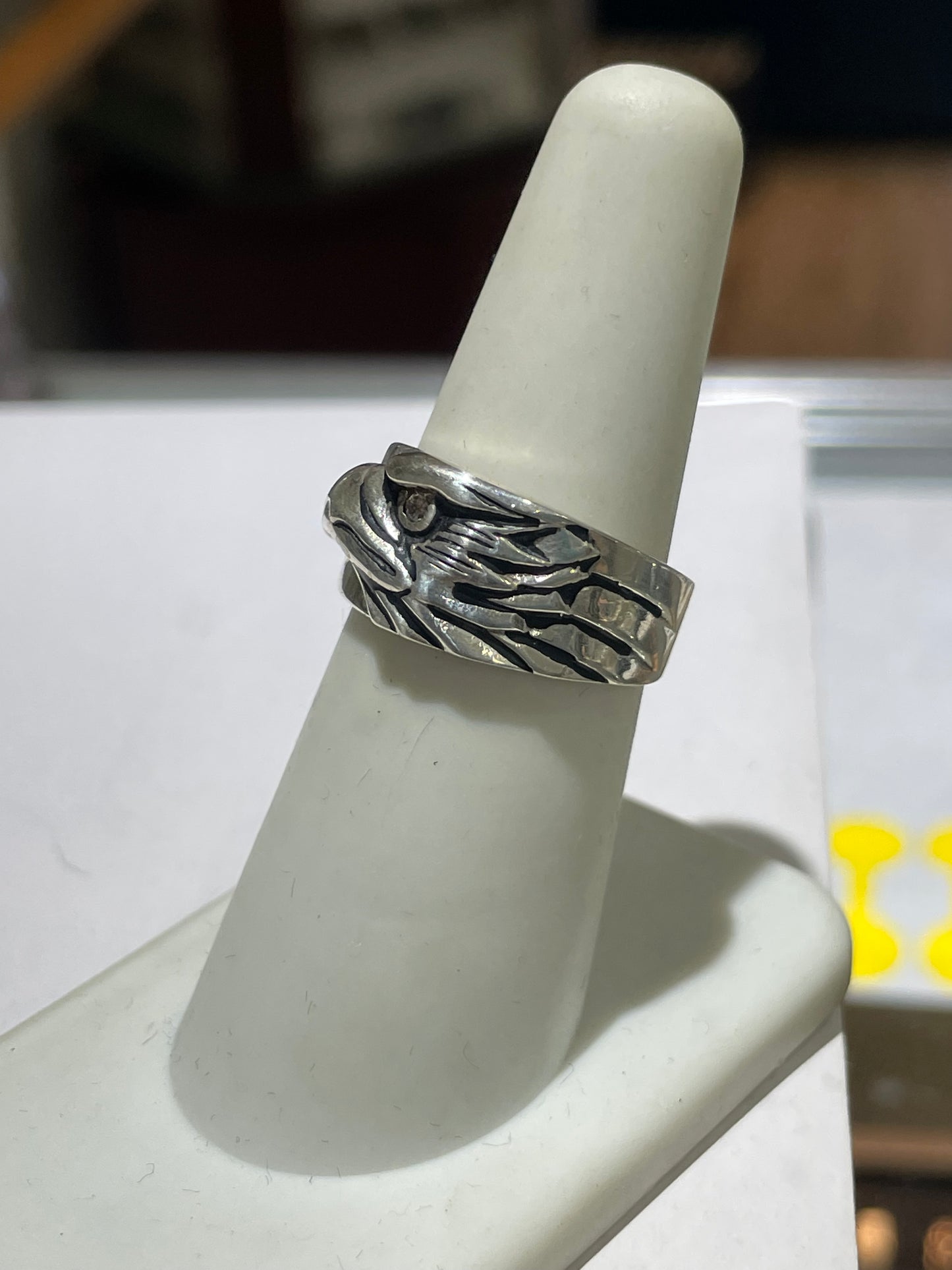 925 Sterling Silver Majestic Eagle Band Ring with Diamond Eye Size 6.5