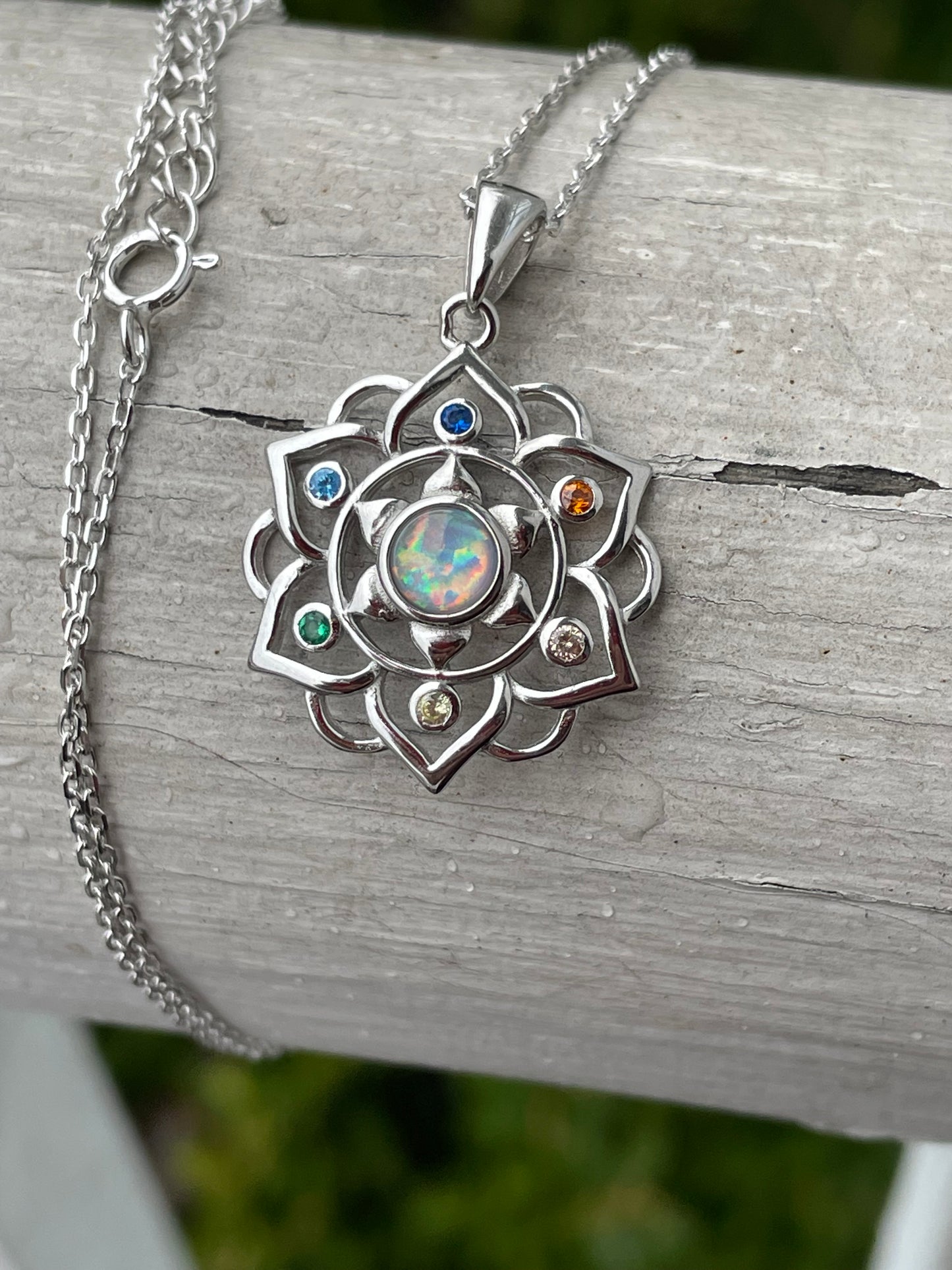 925 Sterling Silver Multi-stone color Chakra Necklace
