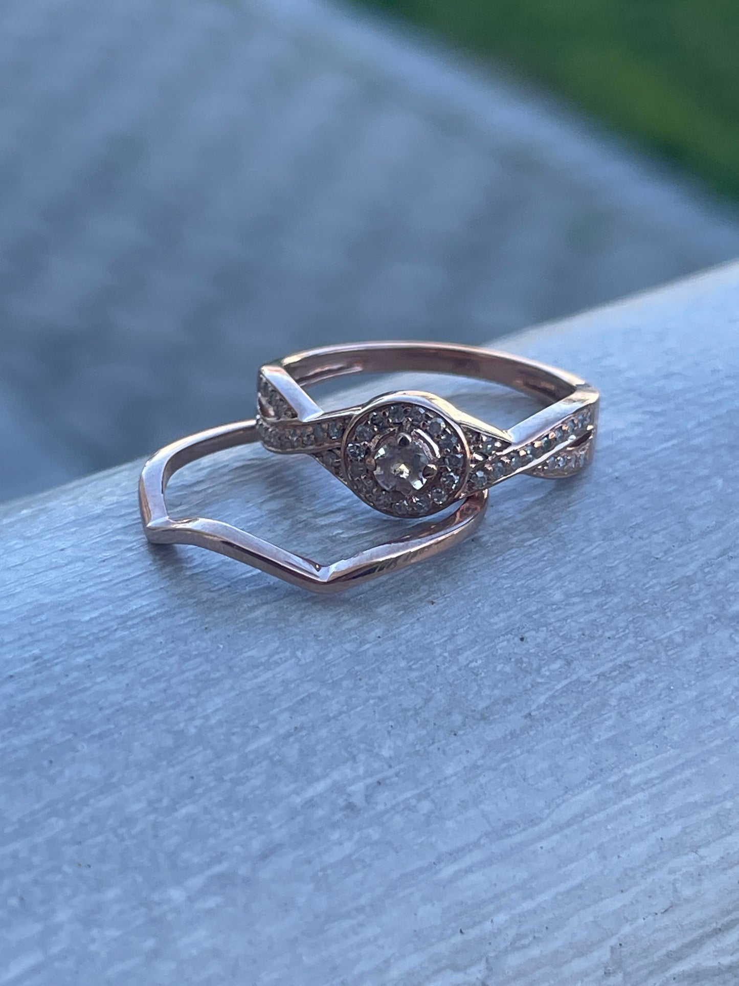 10k Rose Gold Infinity Diamond Bridal Ring Set Lot of 2