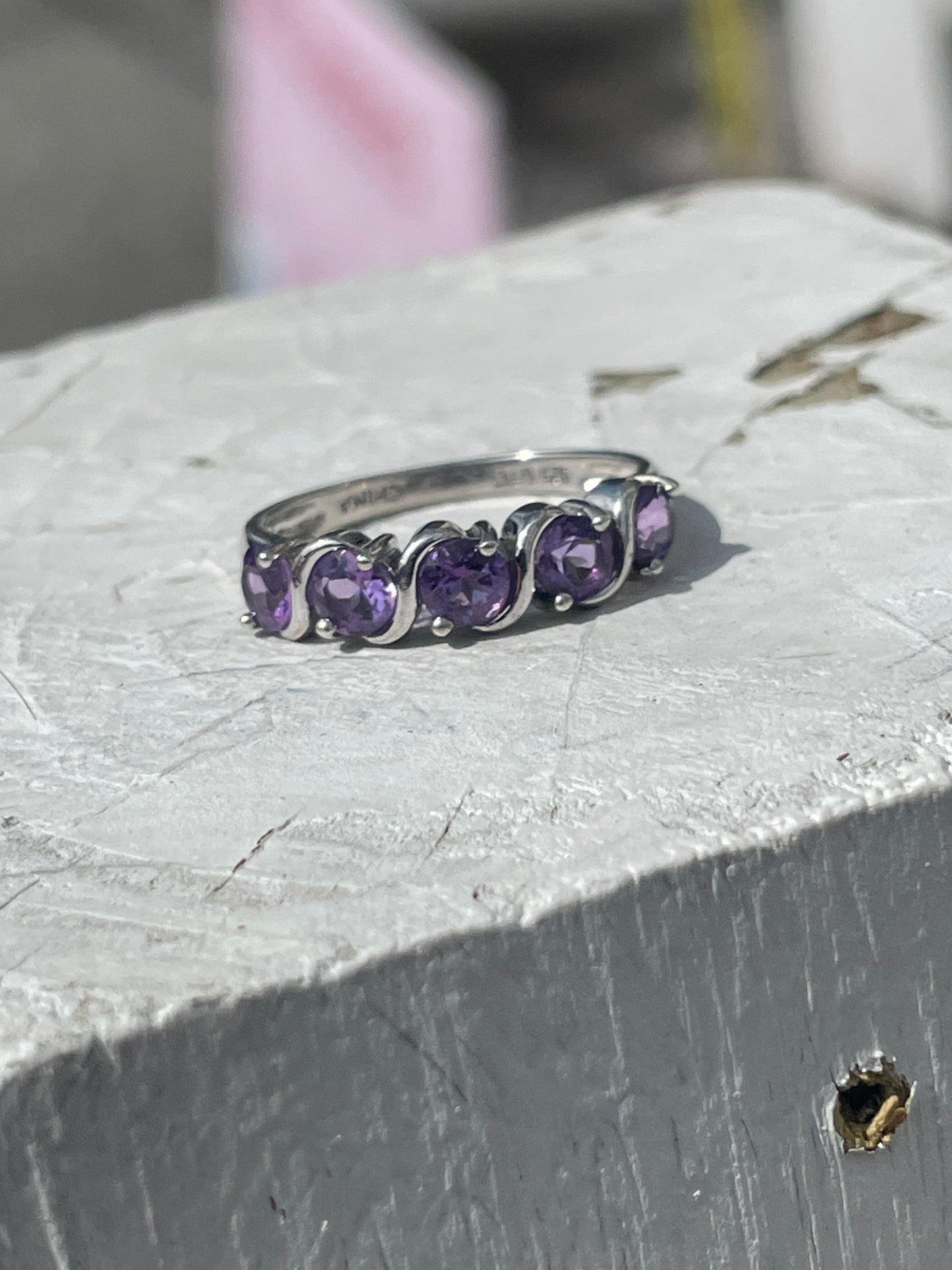 925 Sterling Silver Amethyst Band Ring