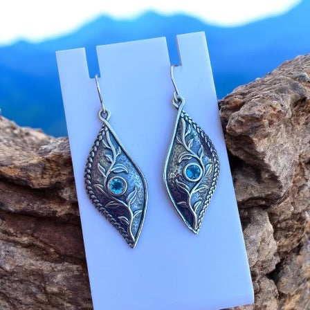Designer Paz 925 Sterling Silver Blue Topaz Divine Dangle Earrings