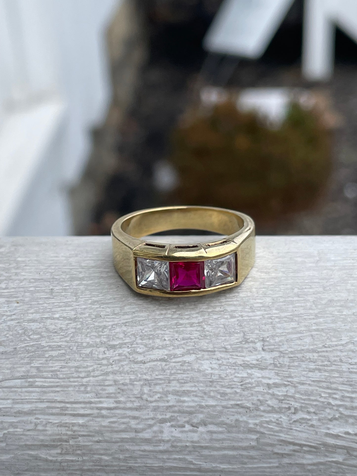 925 Sterling Silver Vermeil Men’s Triple Stone Band Ring Size 10