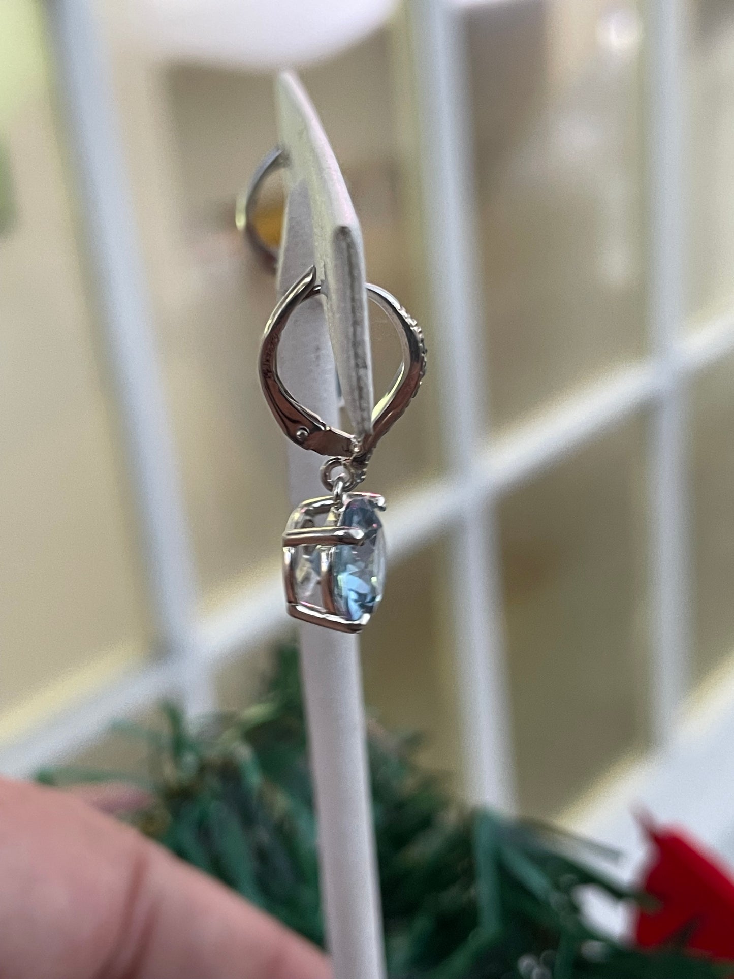 925 Sterling Silver Blue Topaz & Marcasite Dangle Earrings