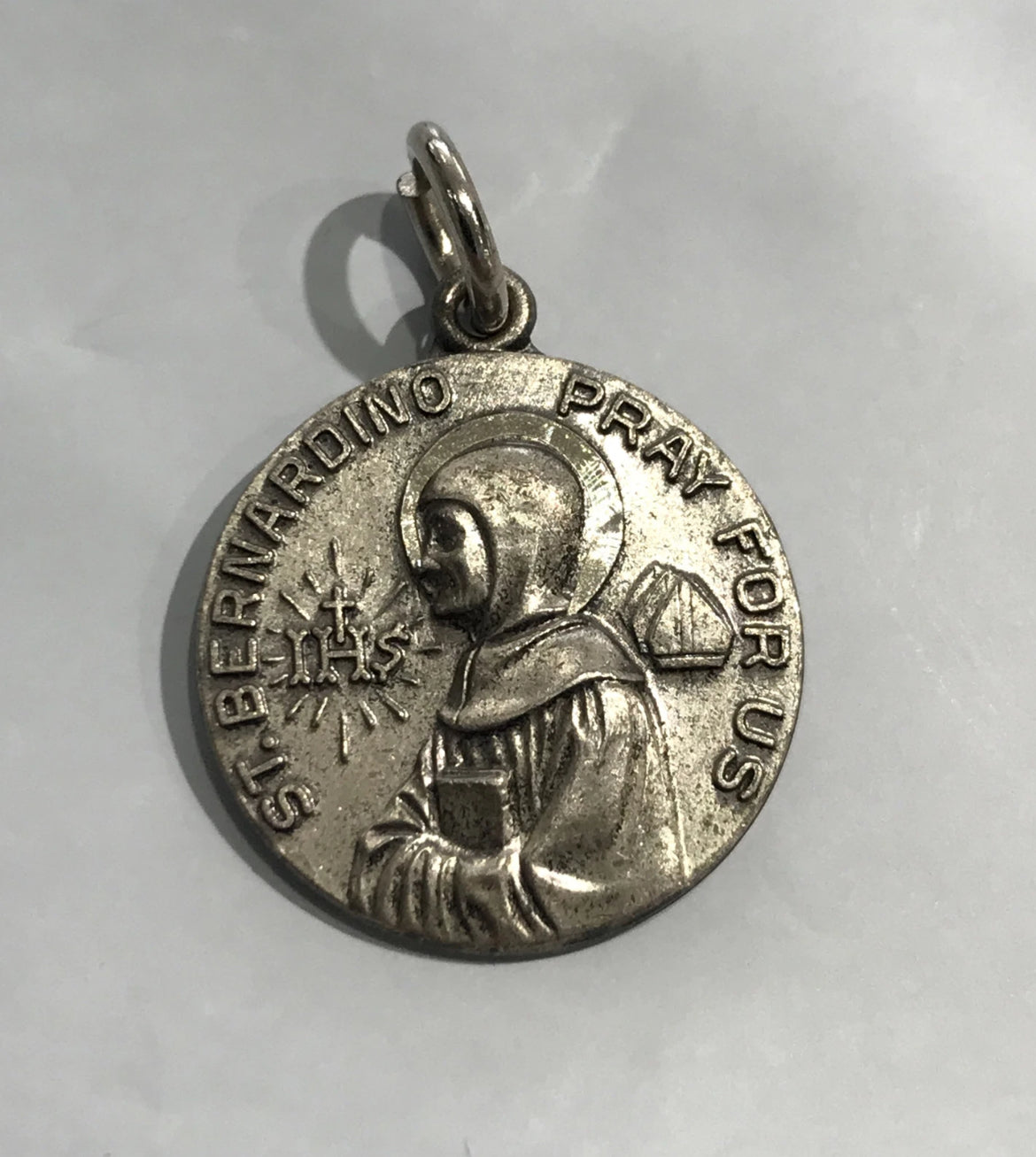 Catholic Saint Bernardino 925 Sterling Silver Charm Religious Medal Pendant