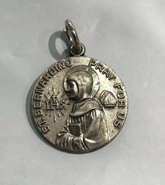 Catholic Saint Bernardino 925 Sterling Silver Charm Religious Medal Pendant