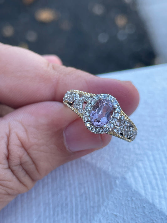 925 Sterling Silver Royal Engagement Amethyst & Cz Ring Size 7