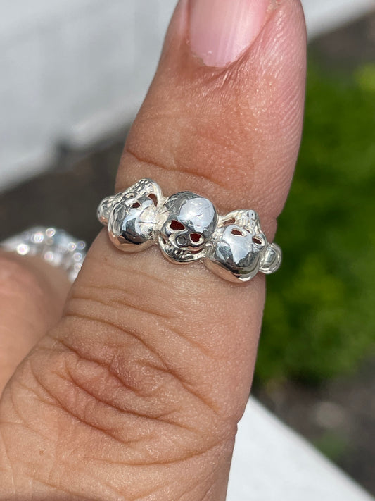 925 Sterling Silver Skull Band Ring Size 6