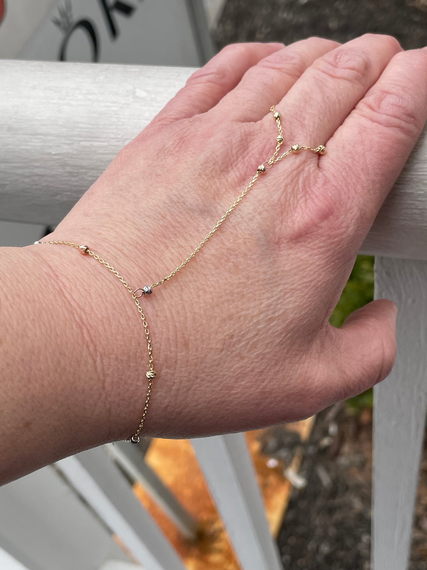14k Gold Moon-cut Bead and Bracelet Attached Combo Set