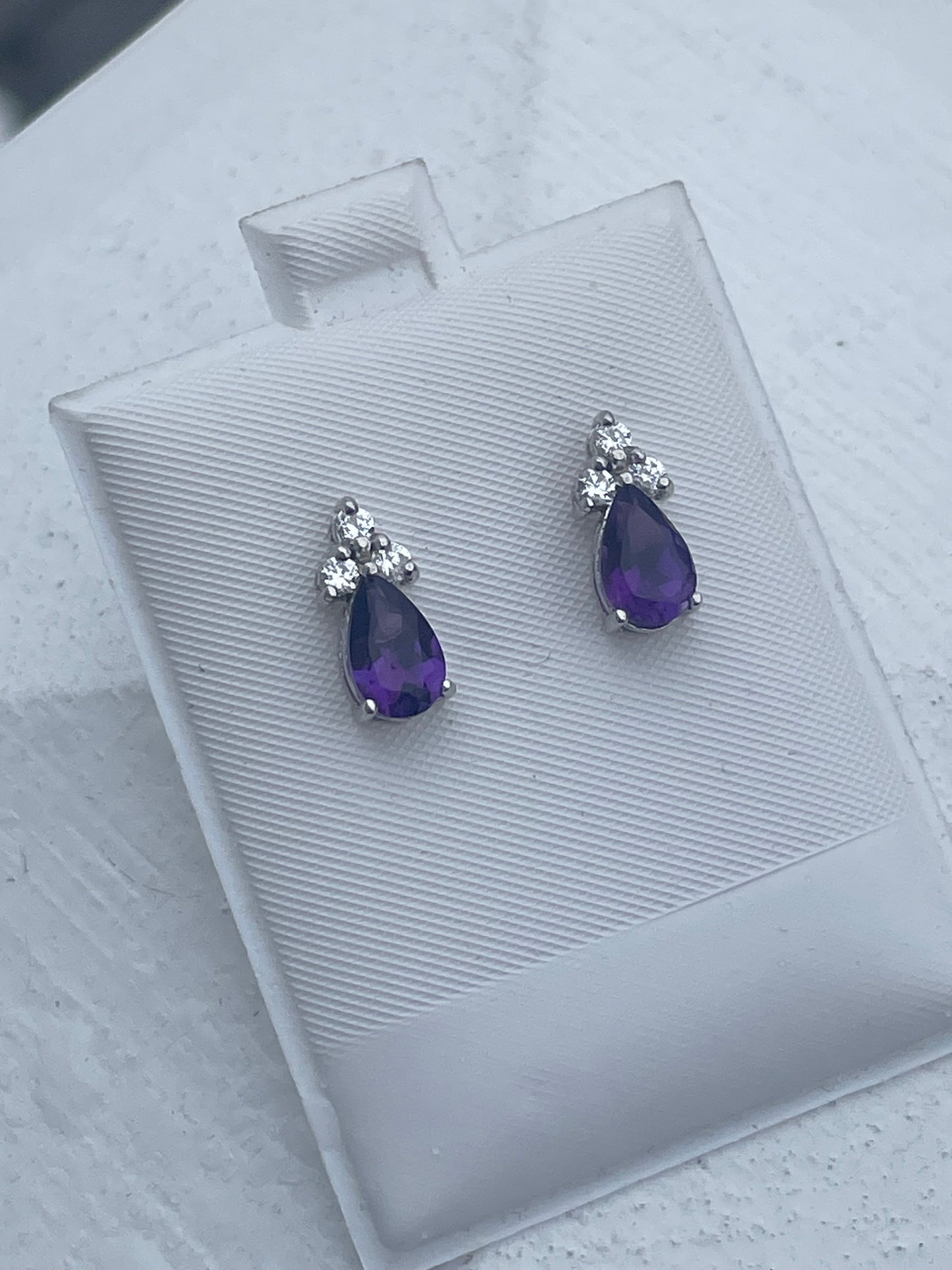 925 Sterling Silver Amethyst Pear Shape Stud Earrings