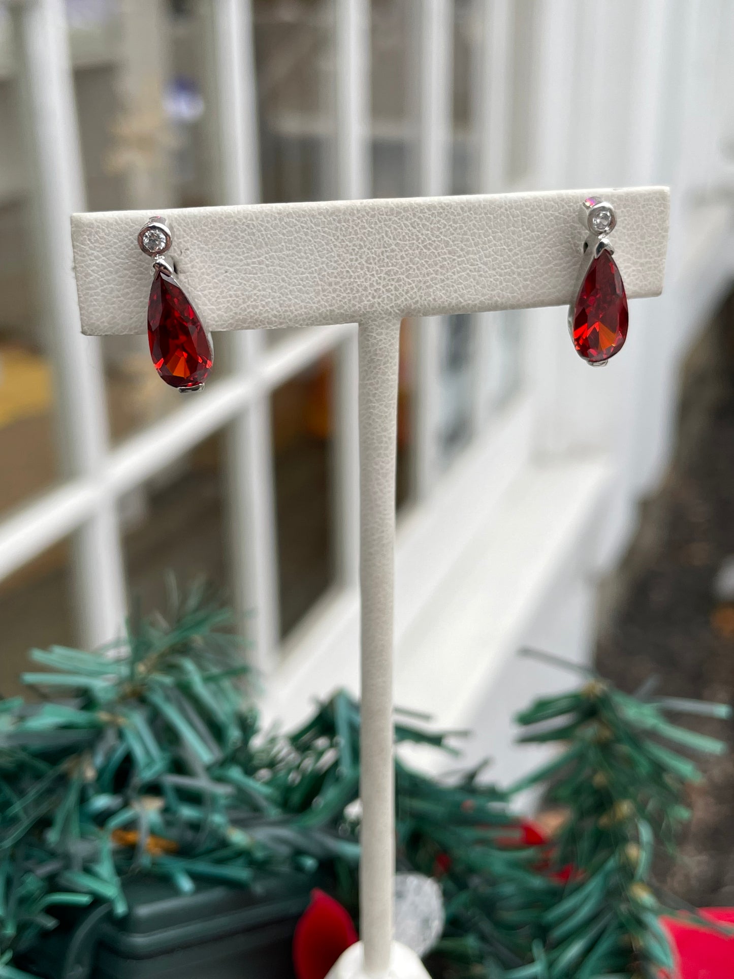 Sterling Silver Garnet Pear Shape Dangle Earrings