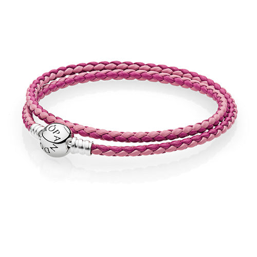 Pandora Woven Double Leather Pink Mix Bracelet 590747CPMX-D2