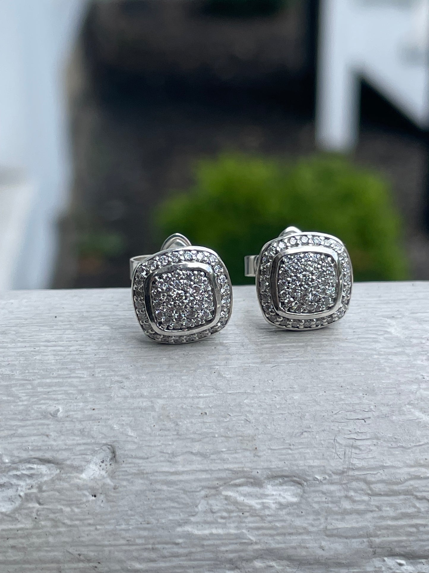David Yurman 11x11mm Full Diamond Albion Stud Earrings.