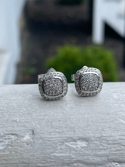 David Yurman 11x11mm Full Diamond Albion Stud Earrings.