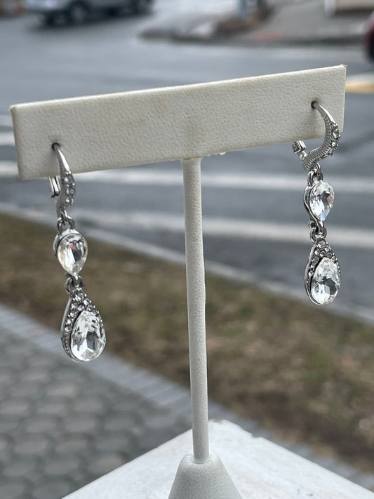 Designer Givenchy Silvertone Clear Crystal Dangle Earrings
