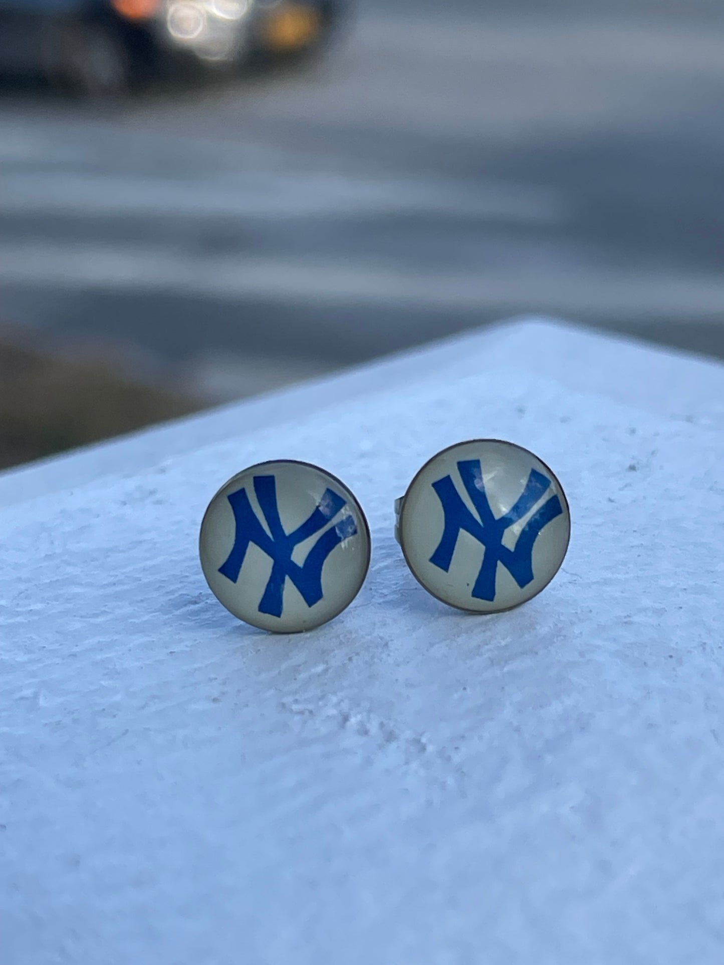 Stainless Steel New York Yankees Encapsulated Stud Earrings