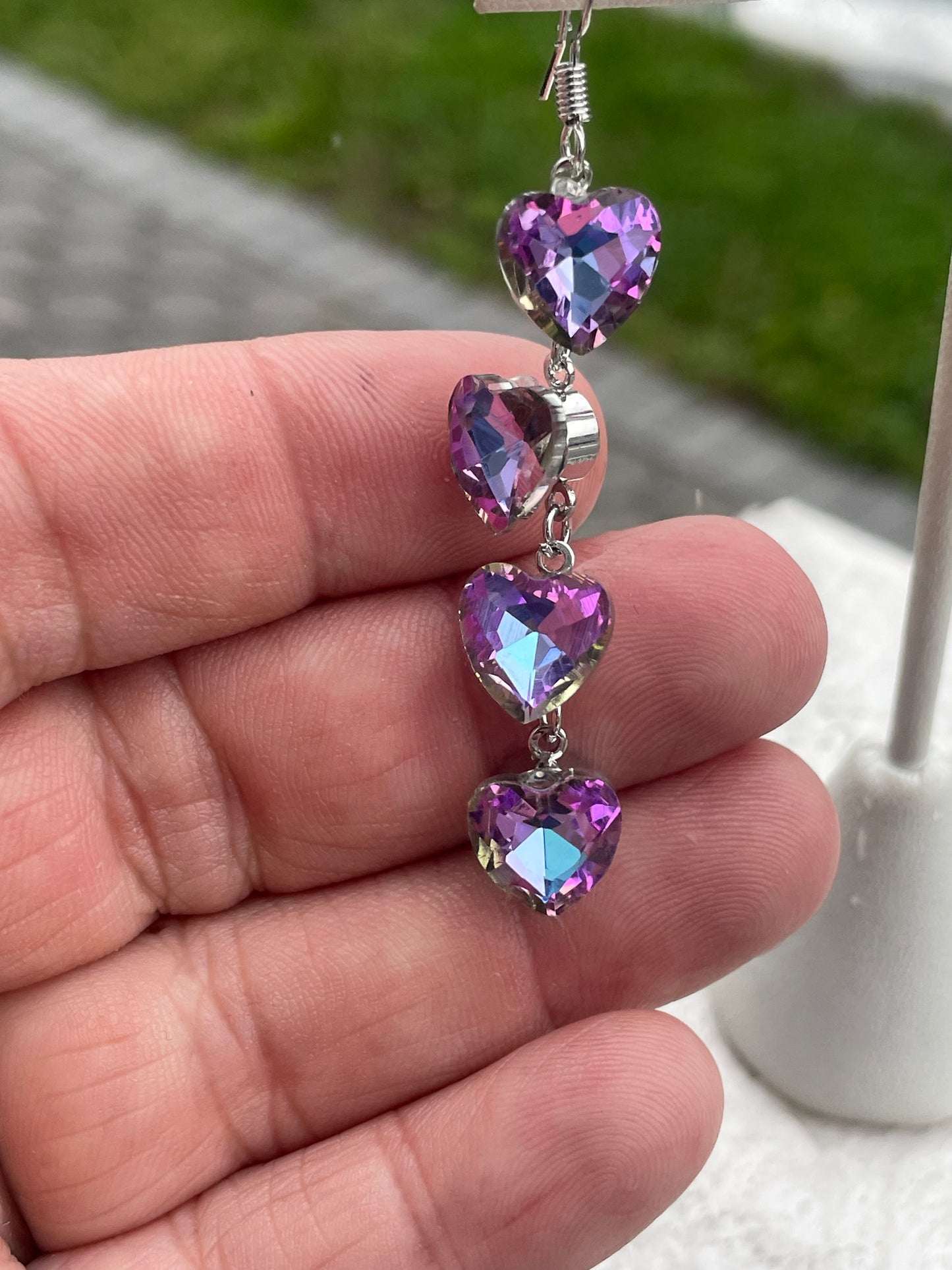 Stainless Steel Bi-Color Quartz Cascading Hearts Dangle Earrings