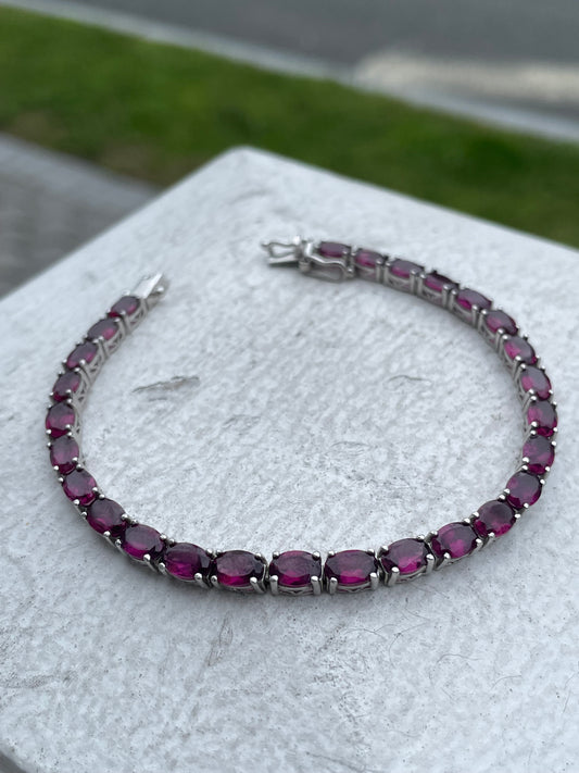 925 Sterling Silver Rhodolite Garnet Tennis Bracelet