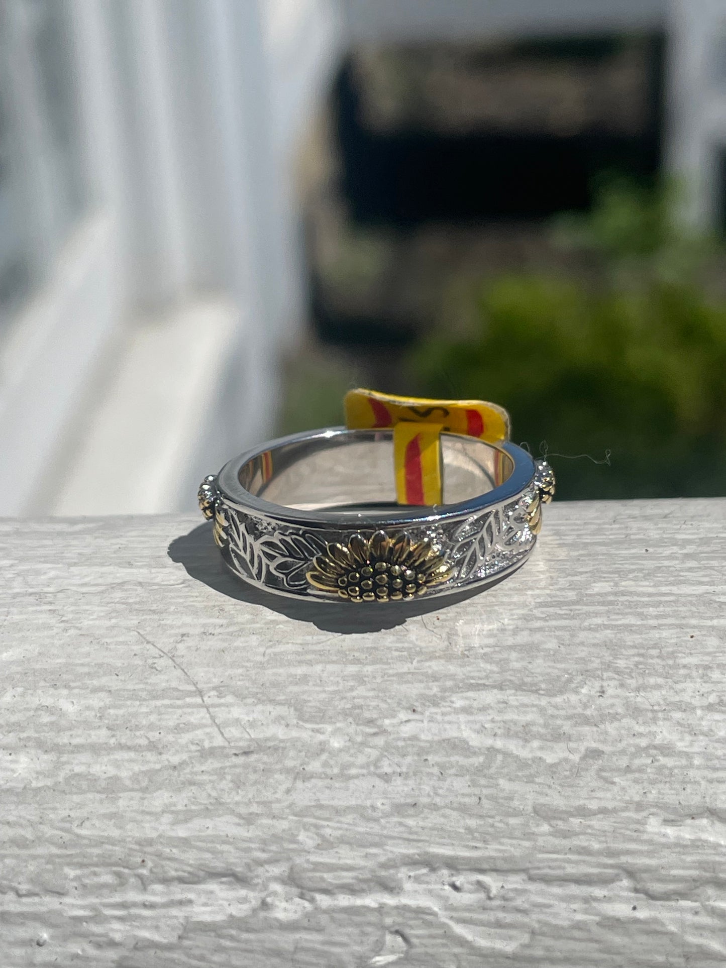 925 Sterling Silver & Vermeil Sunflower Eternity Band Ting Size 9