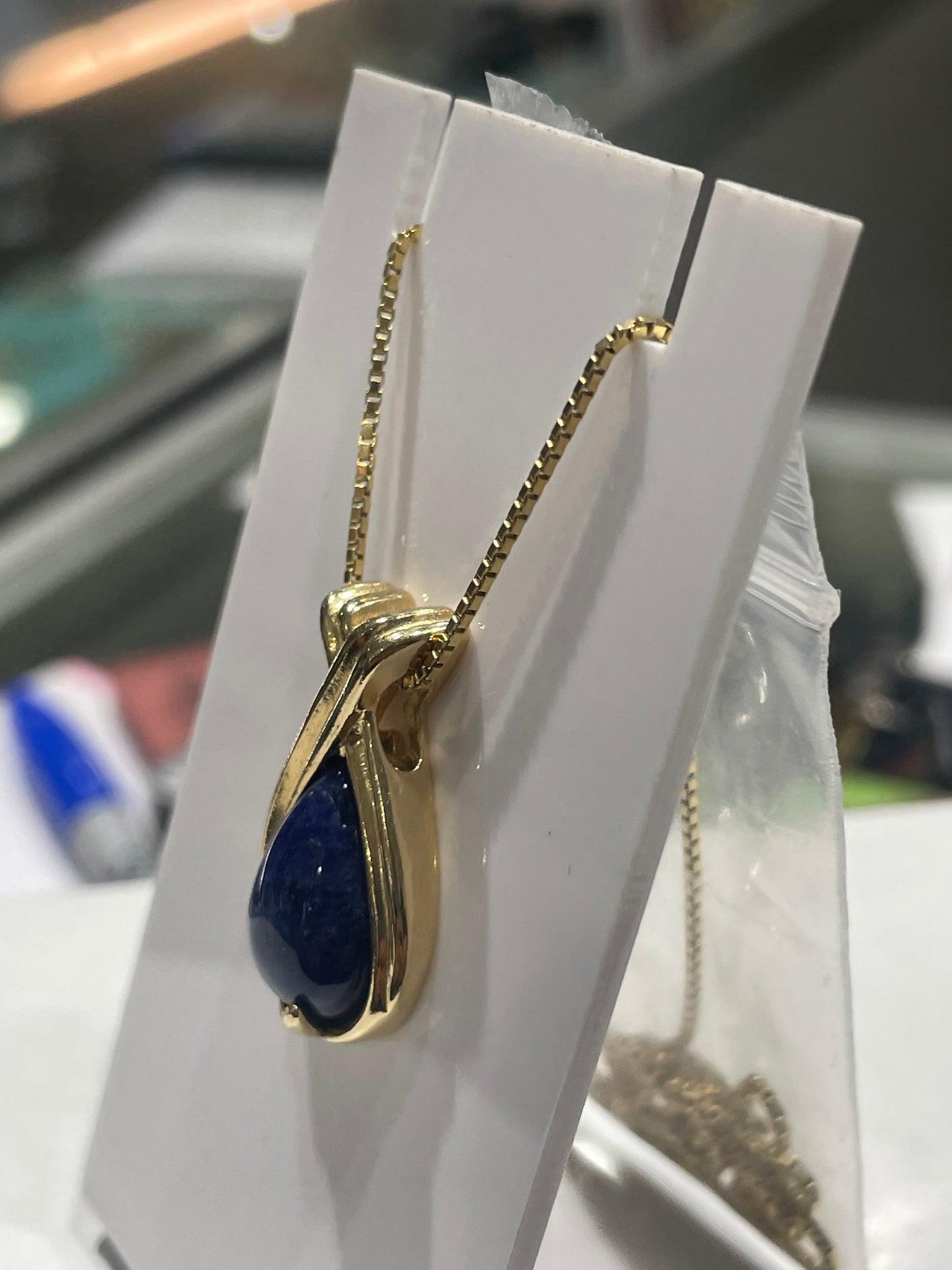Designer UTC 925 Sterling Silver Vermeil Pear Shape Sodalite Necklace