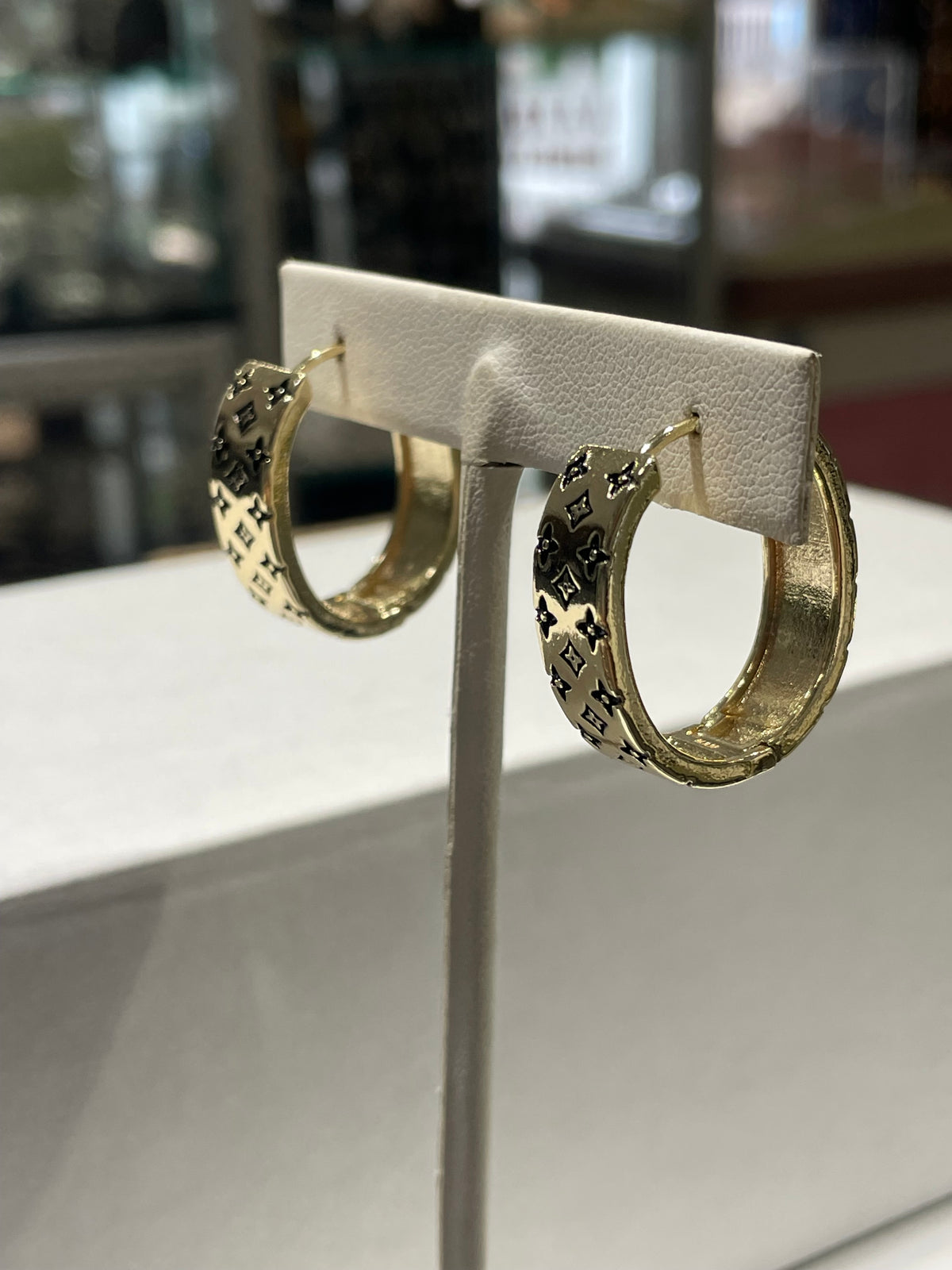 Gold Plated Louis Vuitton Style Thick Oblong Hoop Earrings