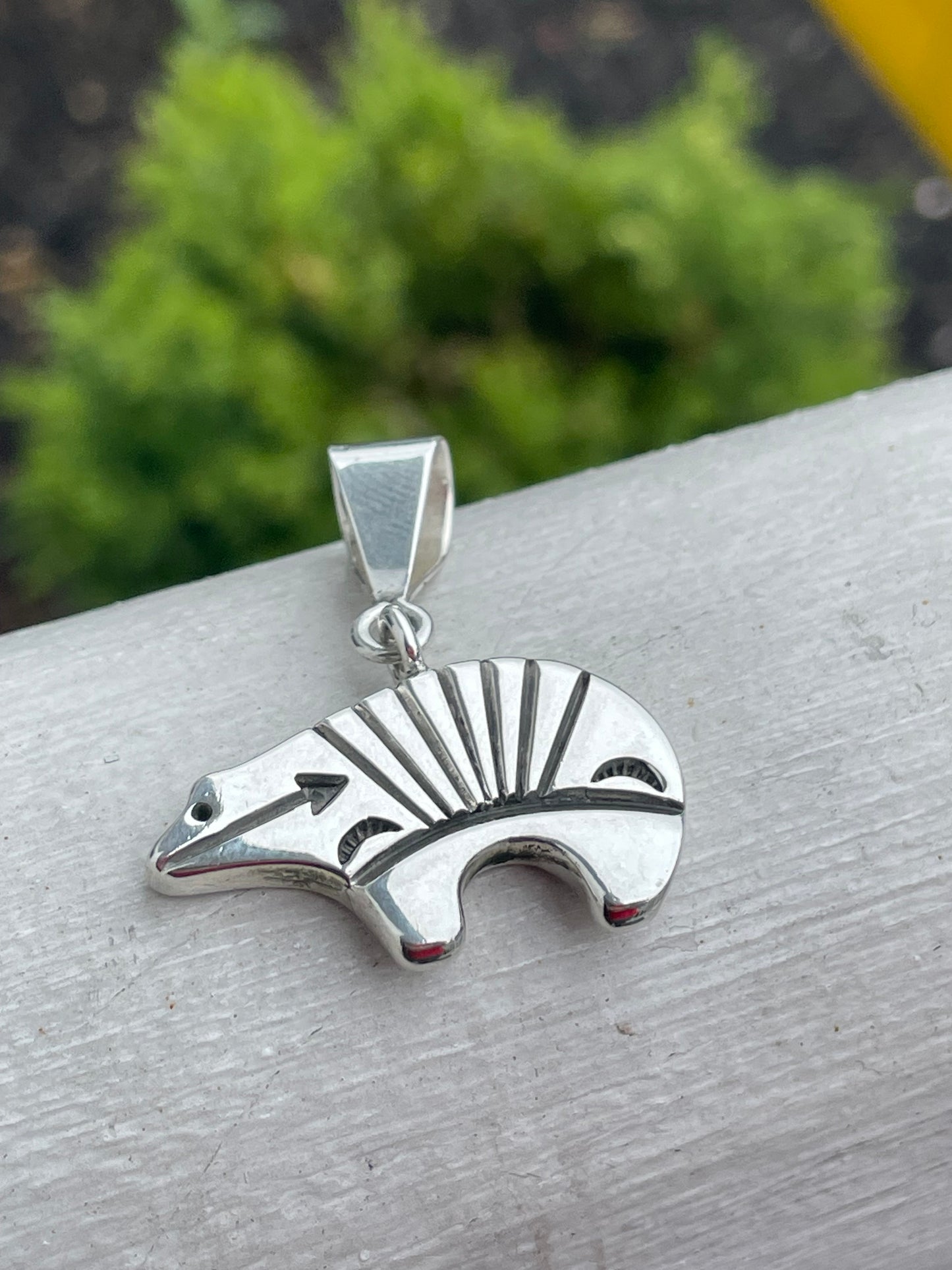 Designer N. Woody 925 Sterling Silver Running Bear Reversible Navajo Pendant