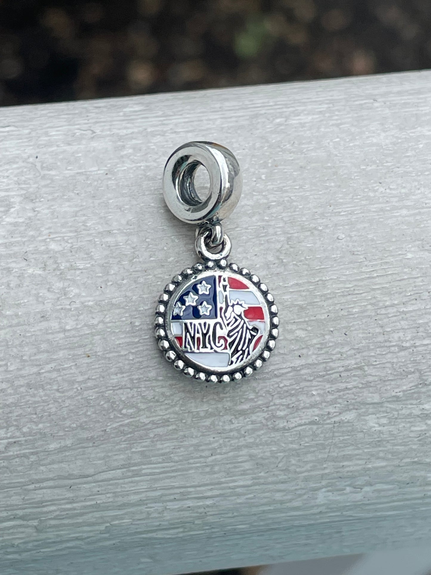 PANDORA New York City NYC Statue of Liberty USA Flag Dangle Moments Charm