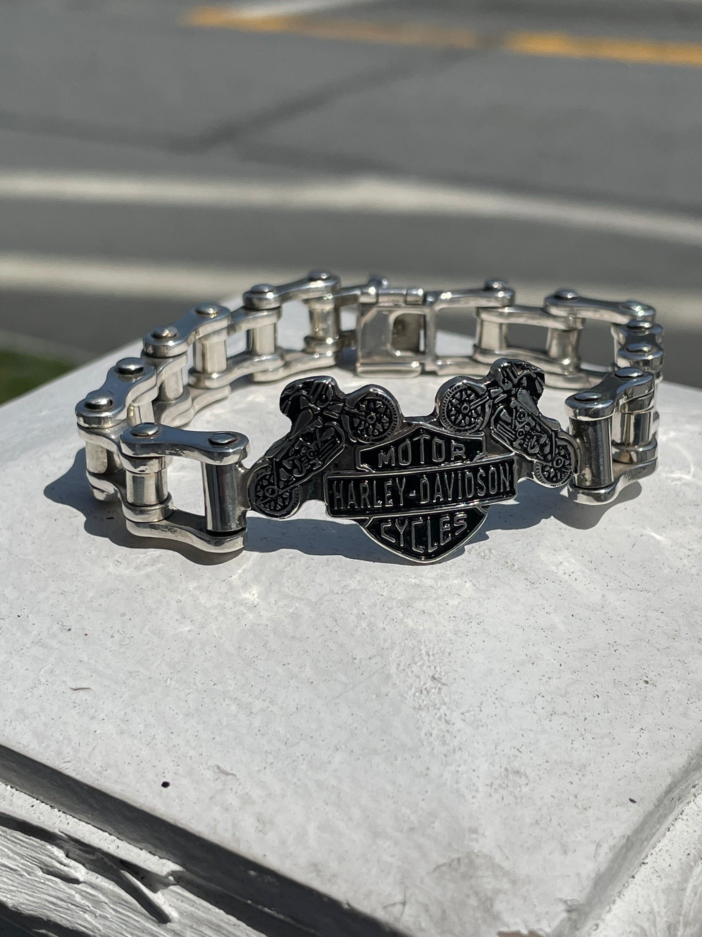 925 Sterling Silver Harley Davidson Motorcycle Biker Bracelet