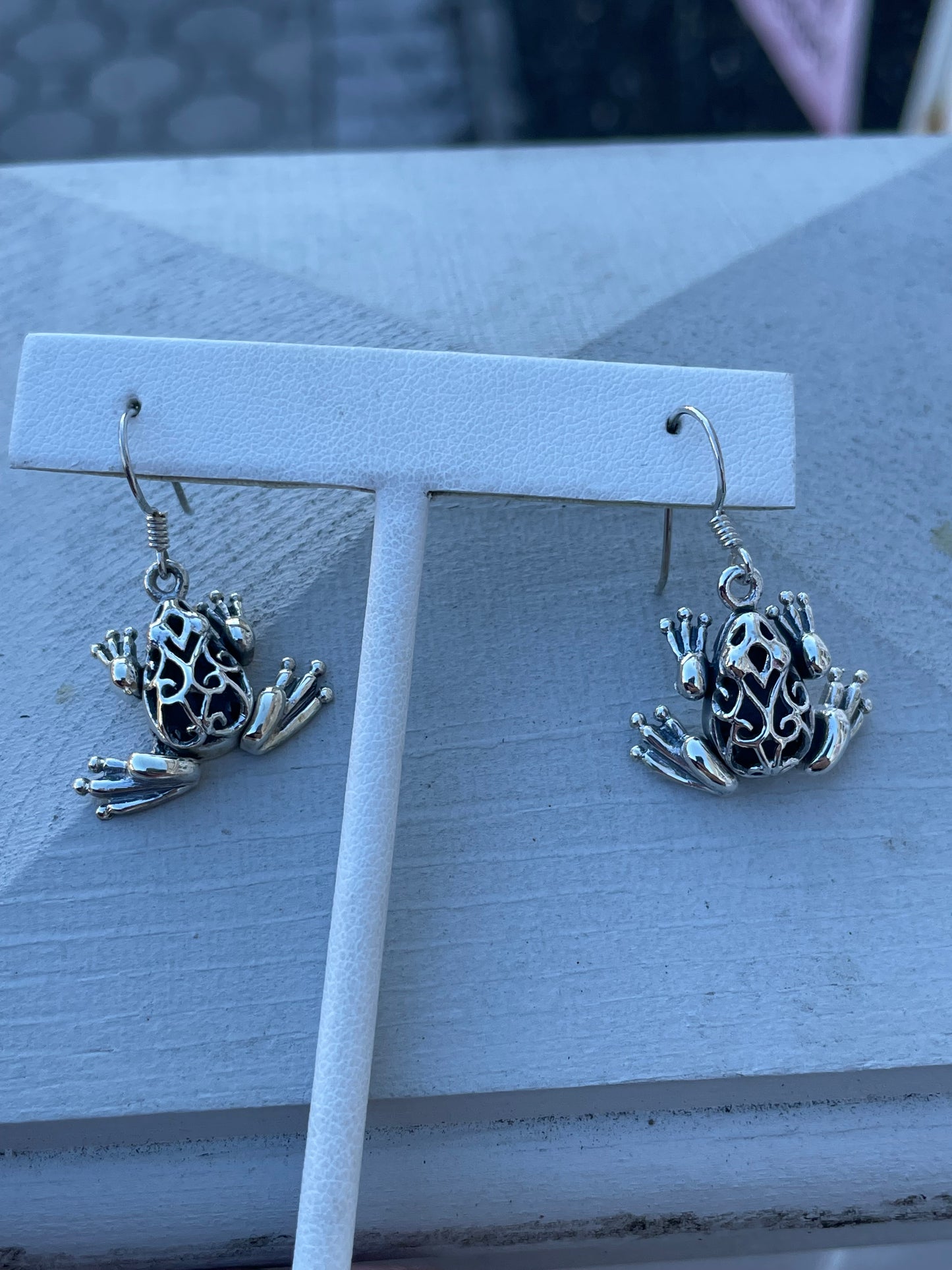 925 Sterling Silver 3-D Dangle Frog Earrings