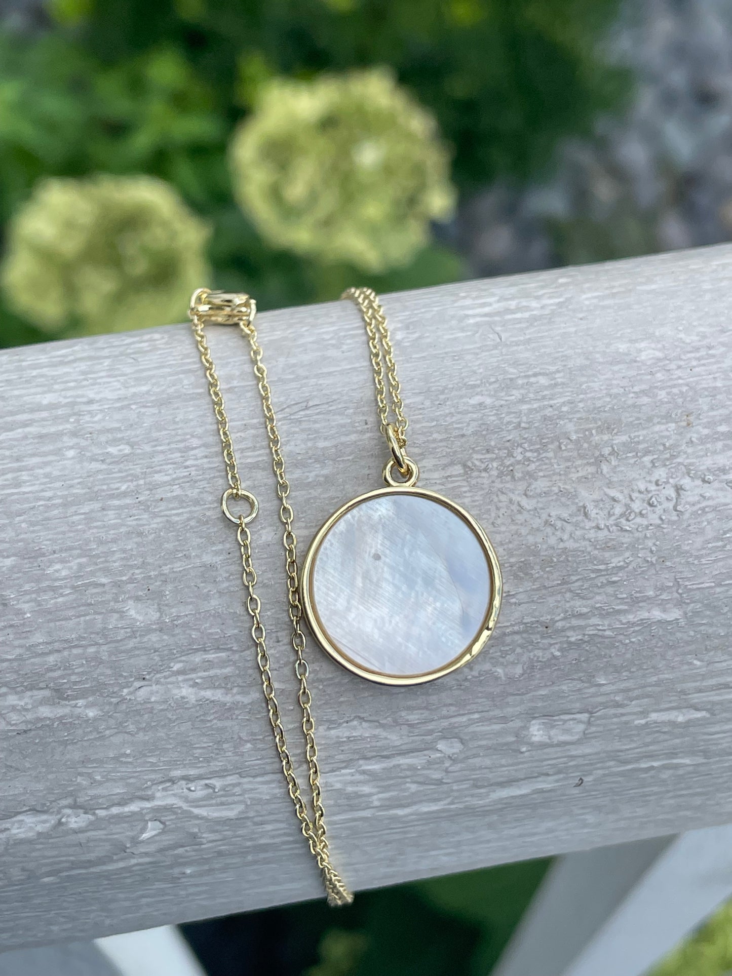 Gold Plated Enchanted Castle Mother of Pearl Reversible Necklace
