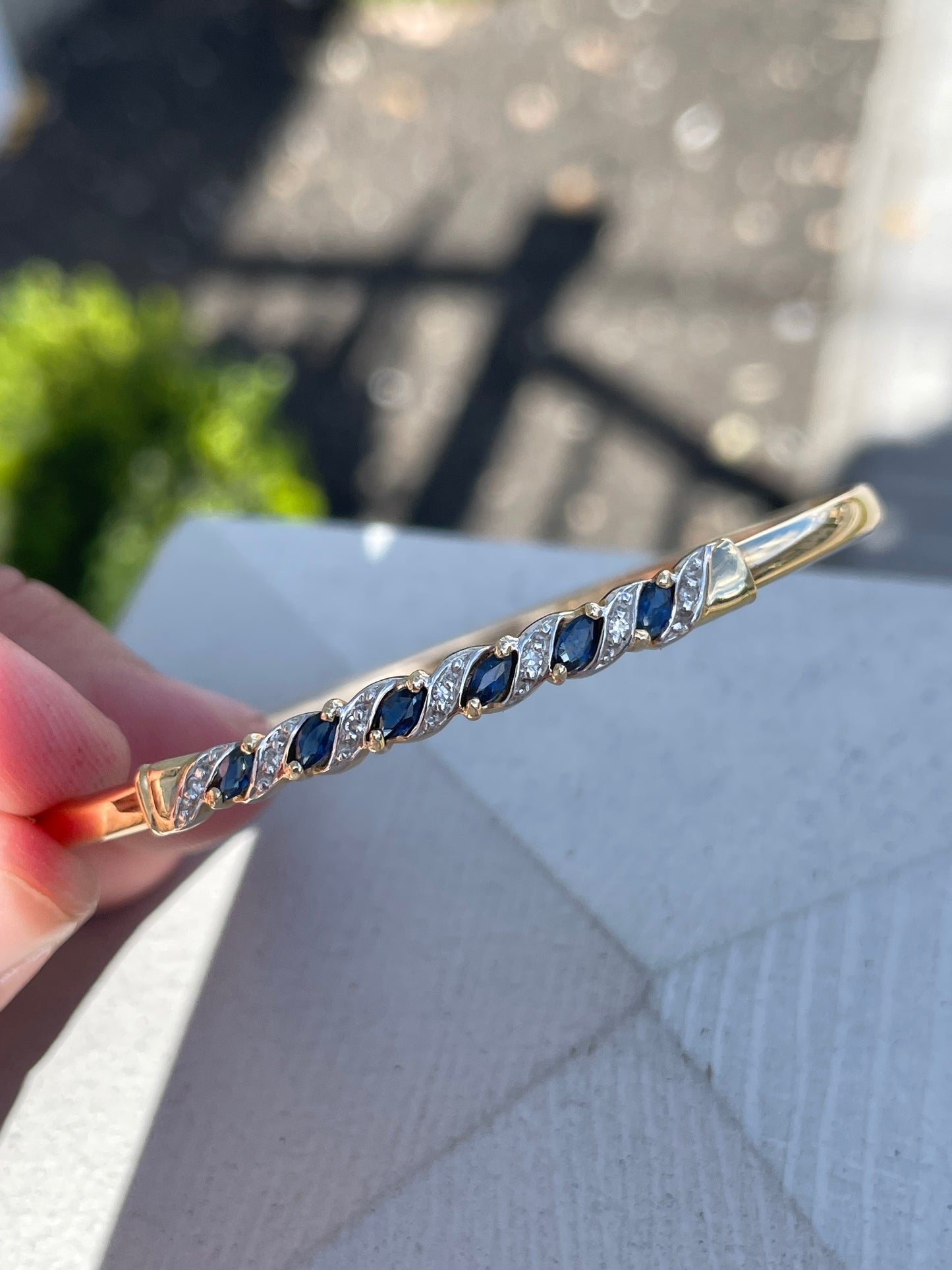 14k Gold Sapphire & Diamond Bangle Bracelet