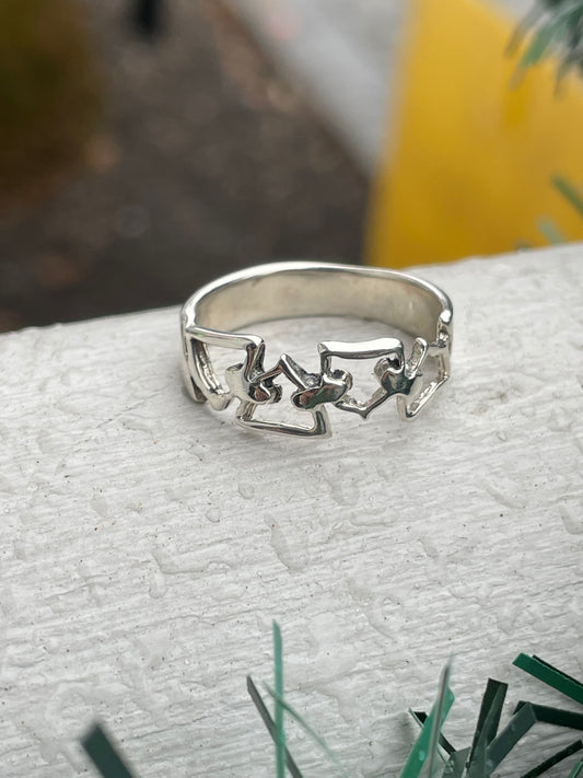 925 Sterling Silver Modernist Abstract Openwork Band Ring Size 7