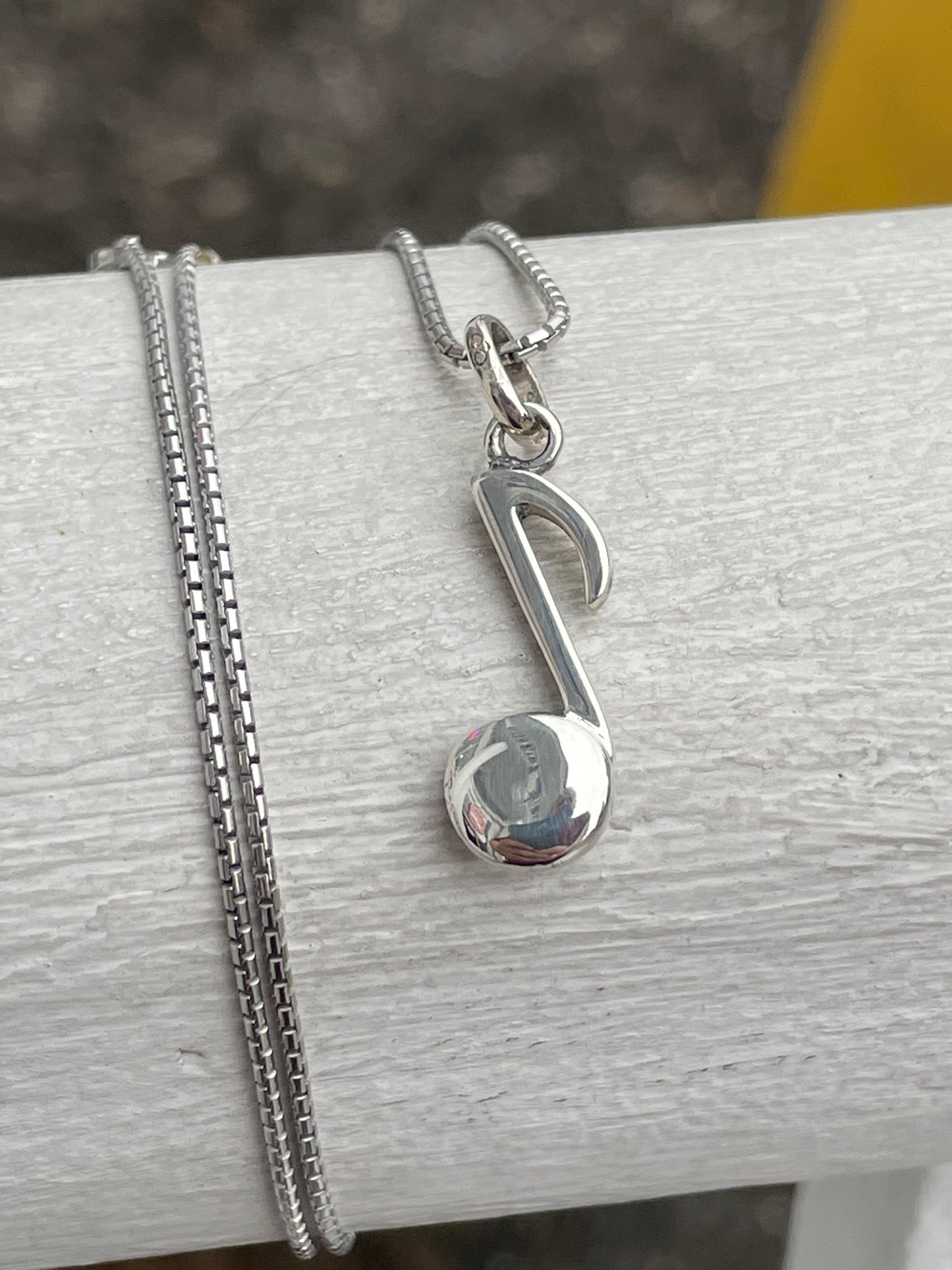 925 Sterling Silver Musical Note Necklace 18”