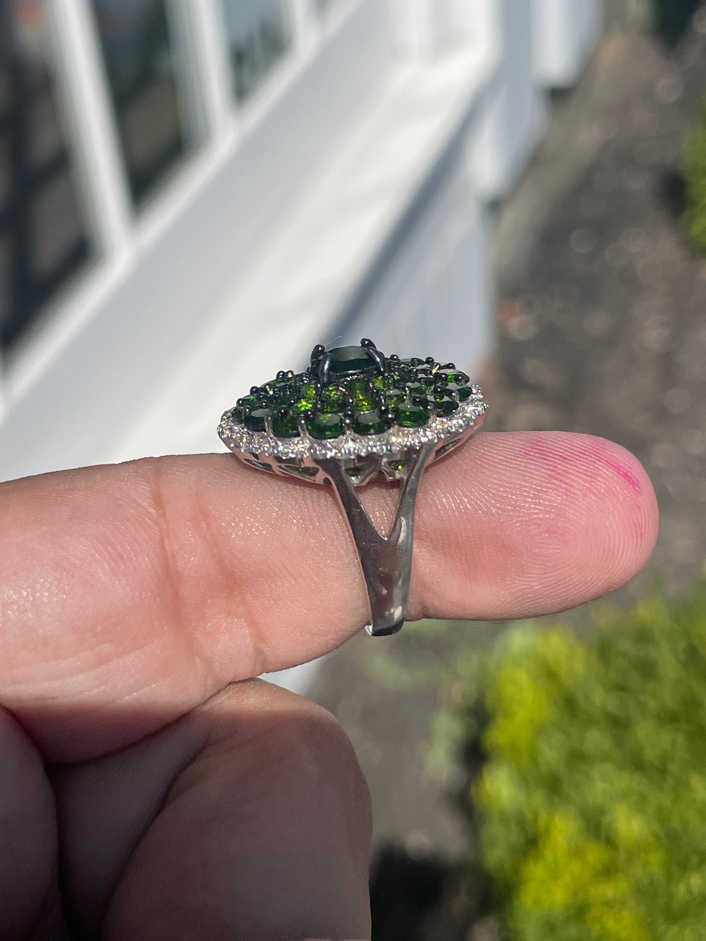 925 Sterling Silver Chrome Diopside & Cz Cluster Ring Size 6