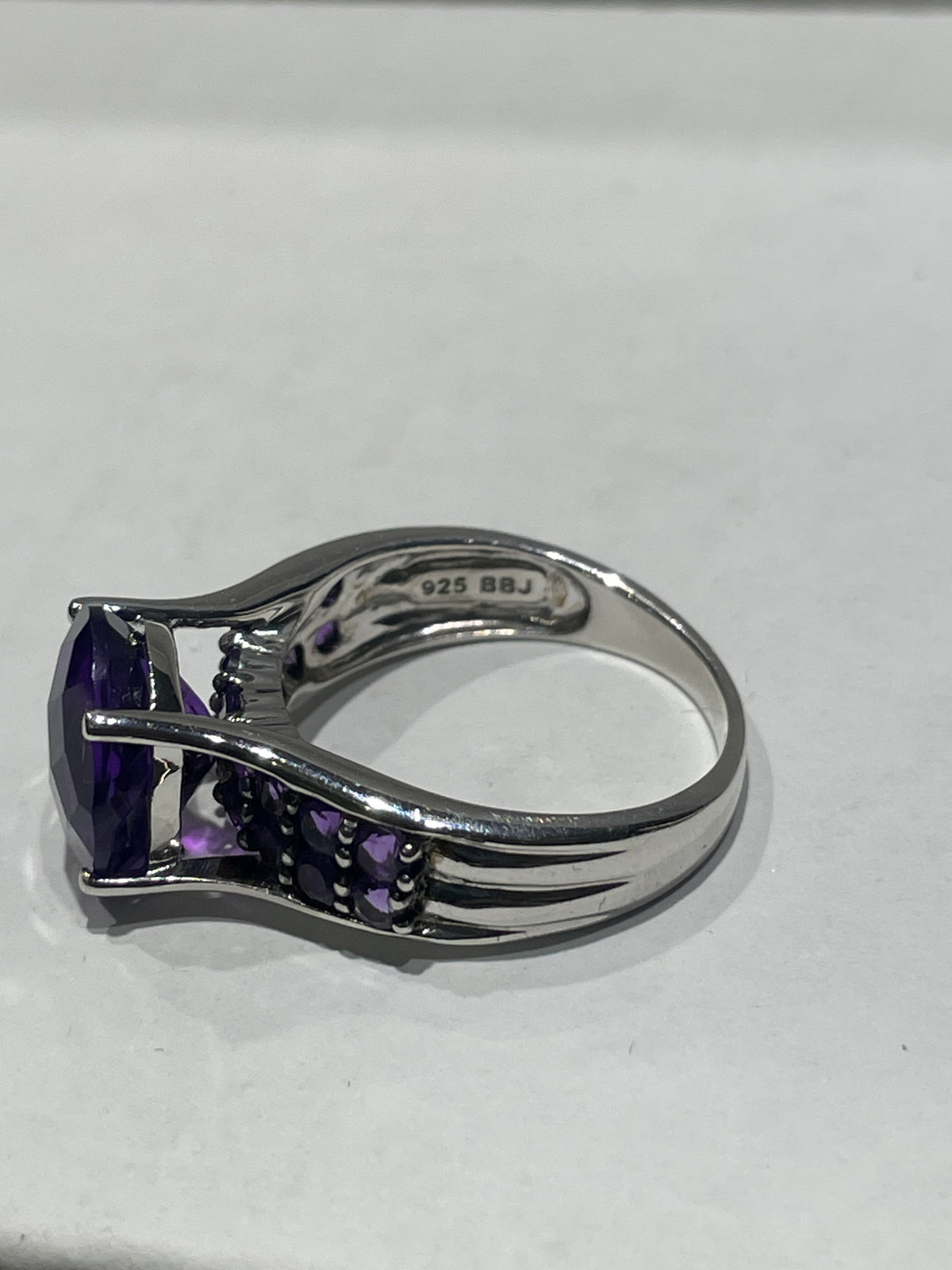 Designer BBJ Oval Amethyst Solitaire Cluster Band Ring Size 9