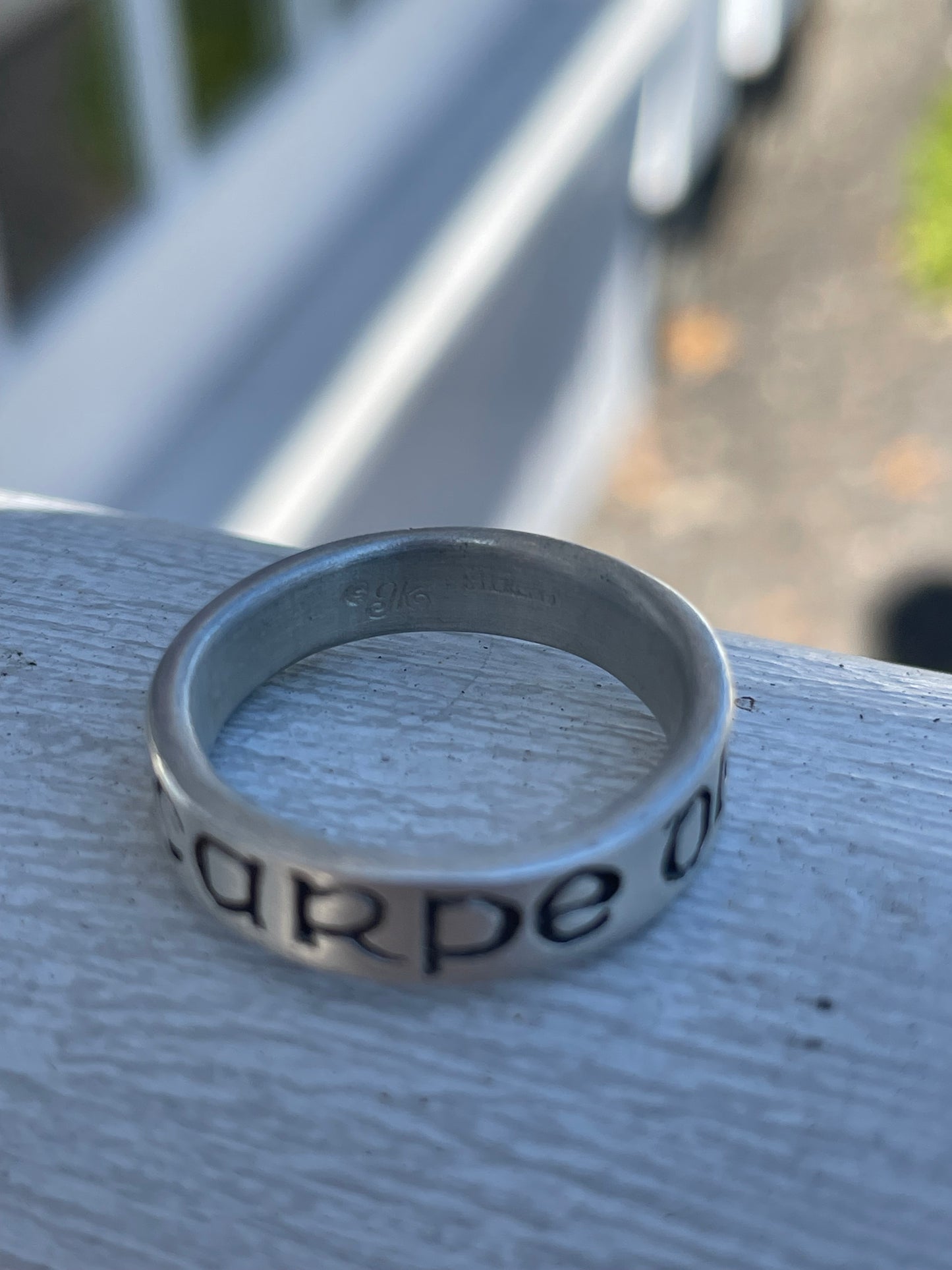925 Sterling Silver Carpe Diem (Seize the Day) solid band ring size 8