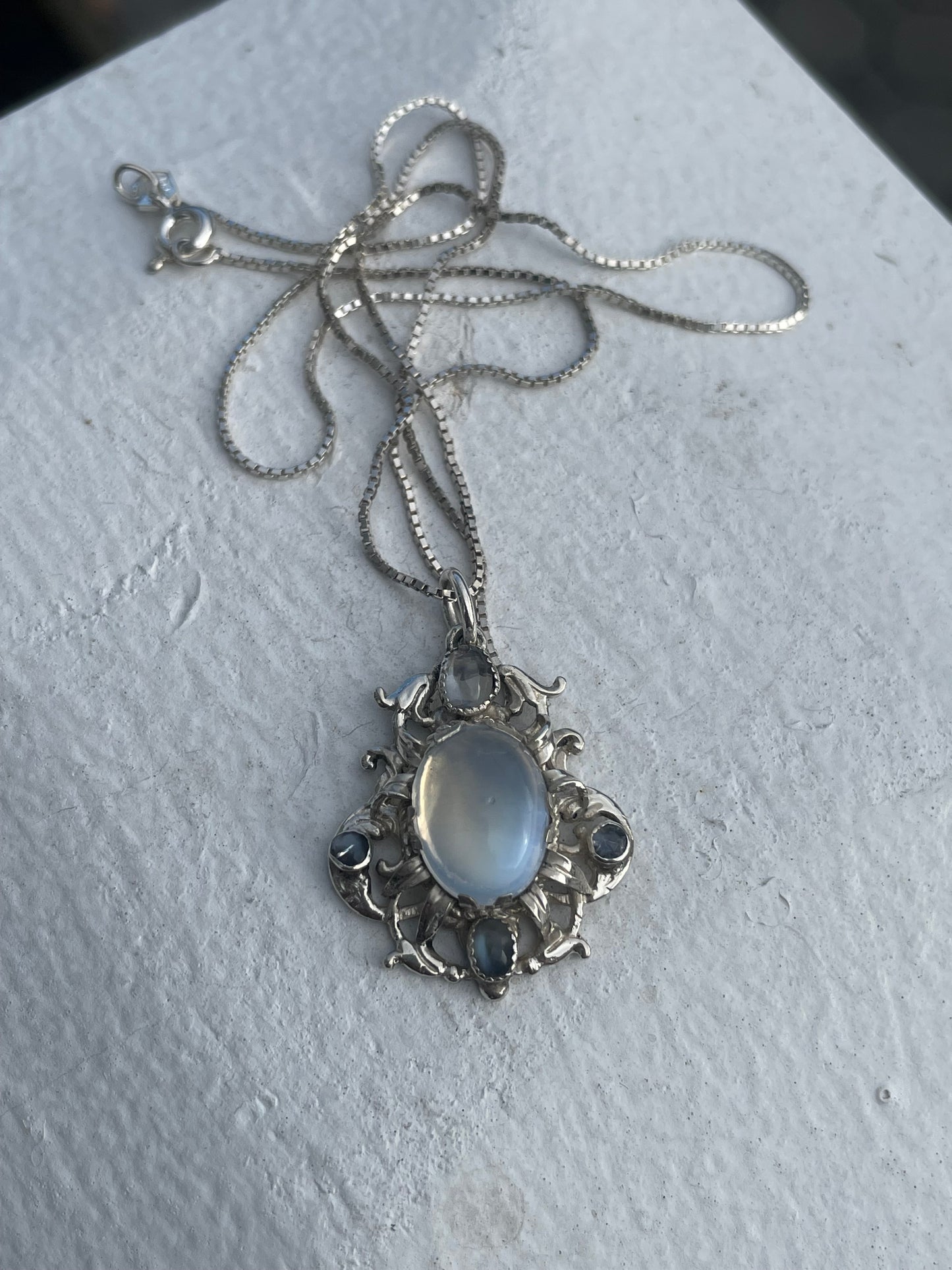 925 Sterling Silver Decorative Moonstone Cluster Necklace