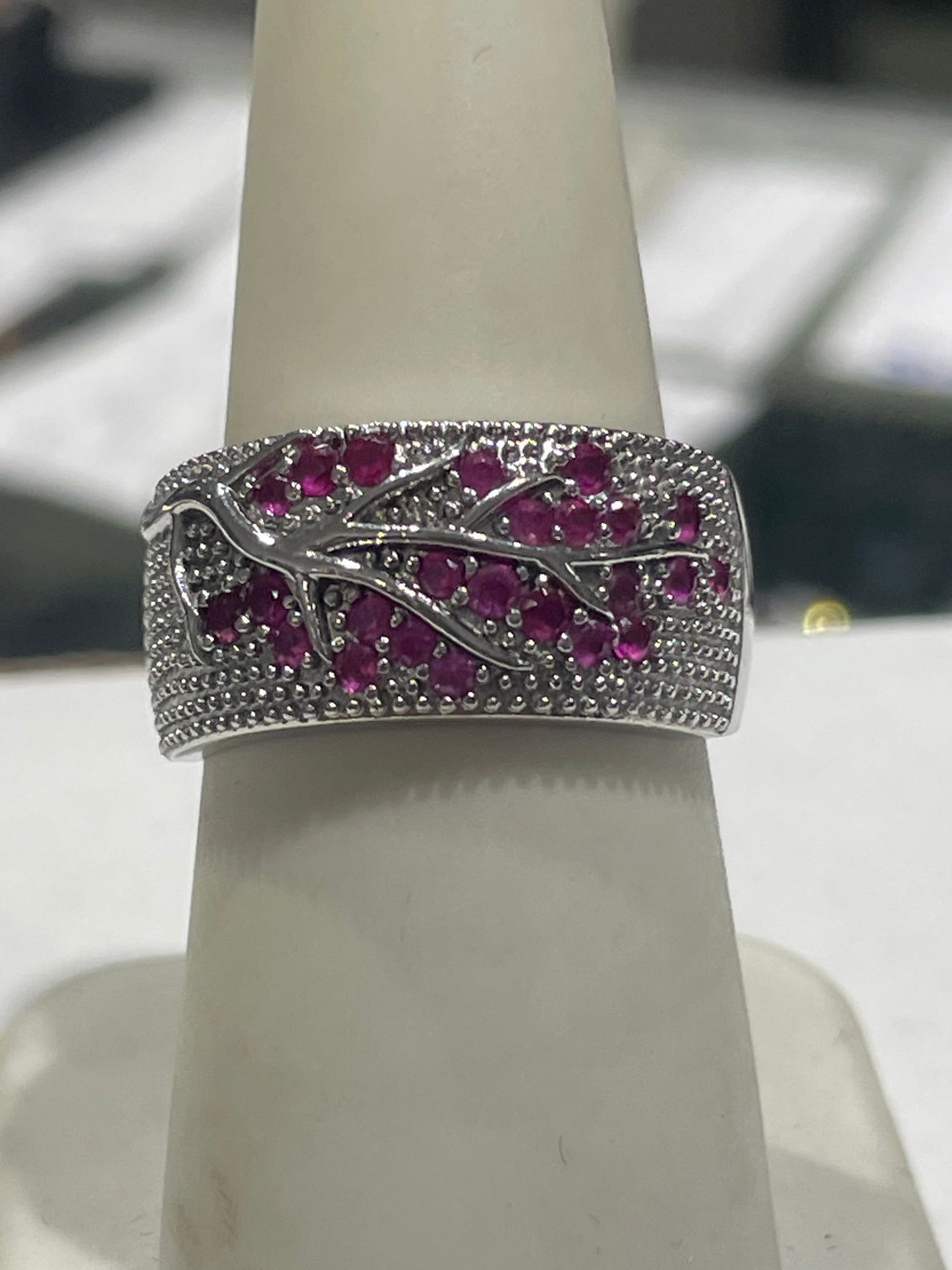 925 Sterling Silver Sweet Cherry Blossom Tree Branch Band Ring Size 7