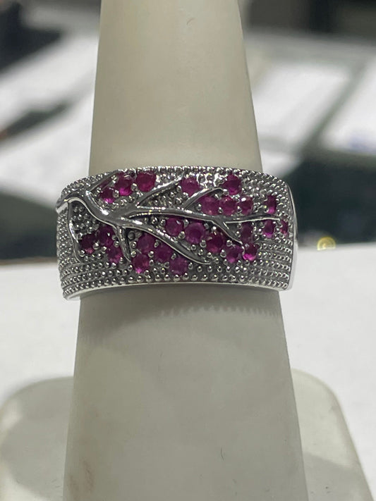 925 Sterling Silver Sweet Cherry Blossom Tree Branch Band Ring Size 7