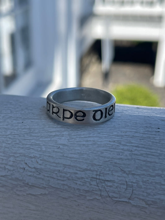 925 Sterling Silver Carpe Diem (Seize the Day) solid band ring size 8
