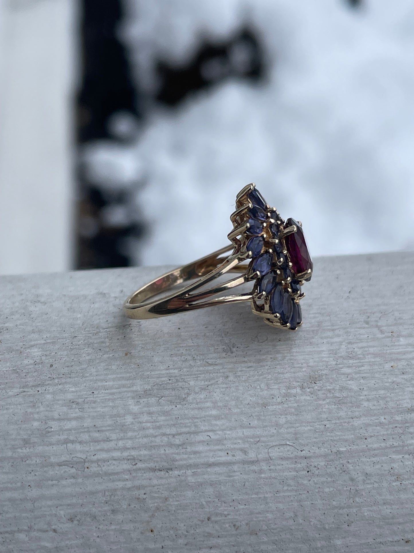 10k Gold Rhodolite Garnet & Iolite Wreath Cluster Ring Size 6