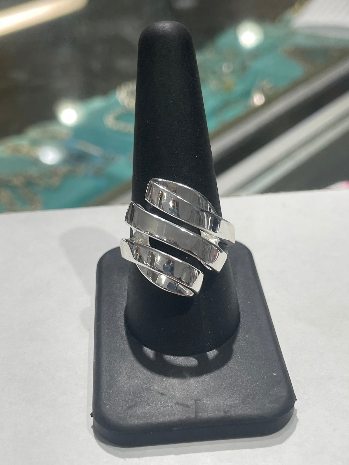 925 Sterling Silver High Polished Modernist Abstract Ribbon Cluster Ring Size 10