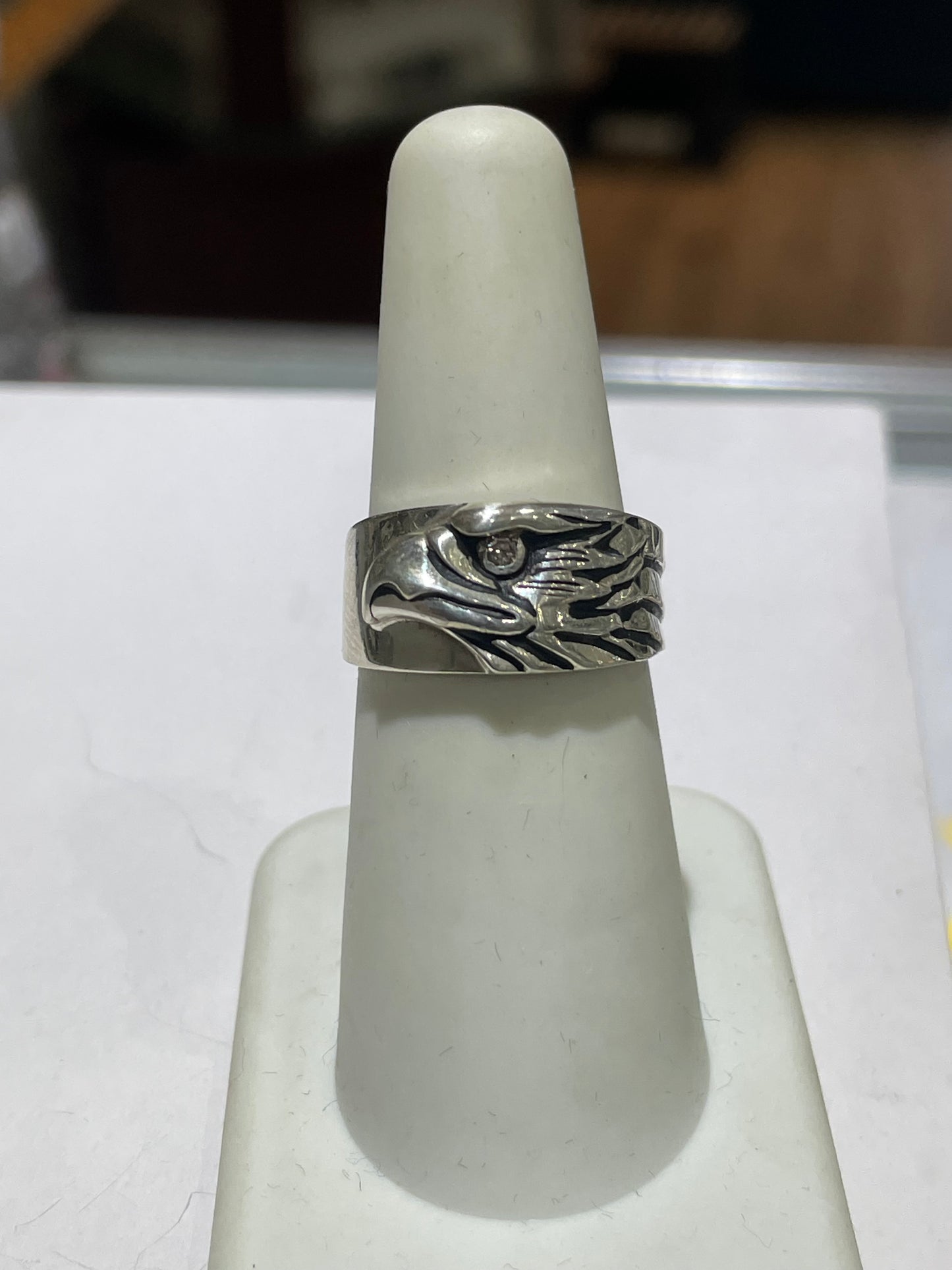 925 Sterling Silver Majestic Eagle Band Ring with Diamond Eye Size 6.5
