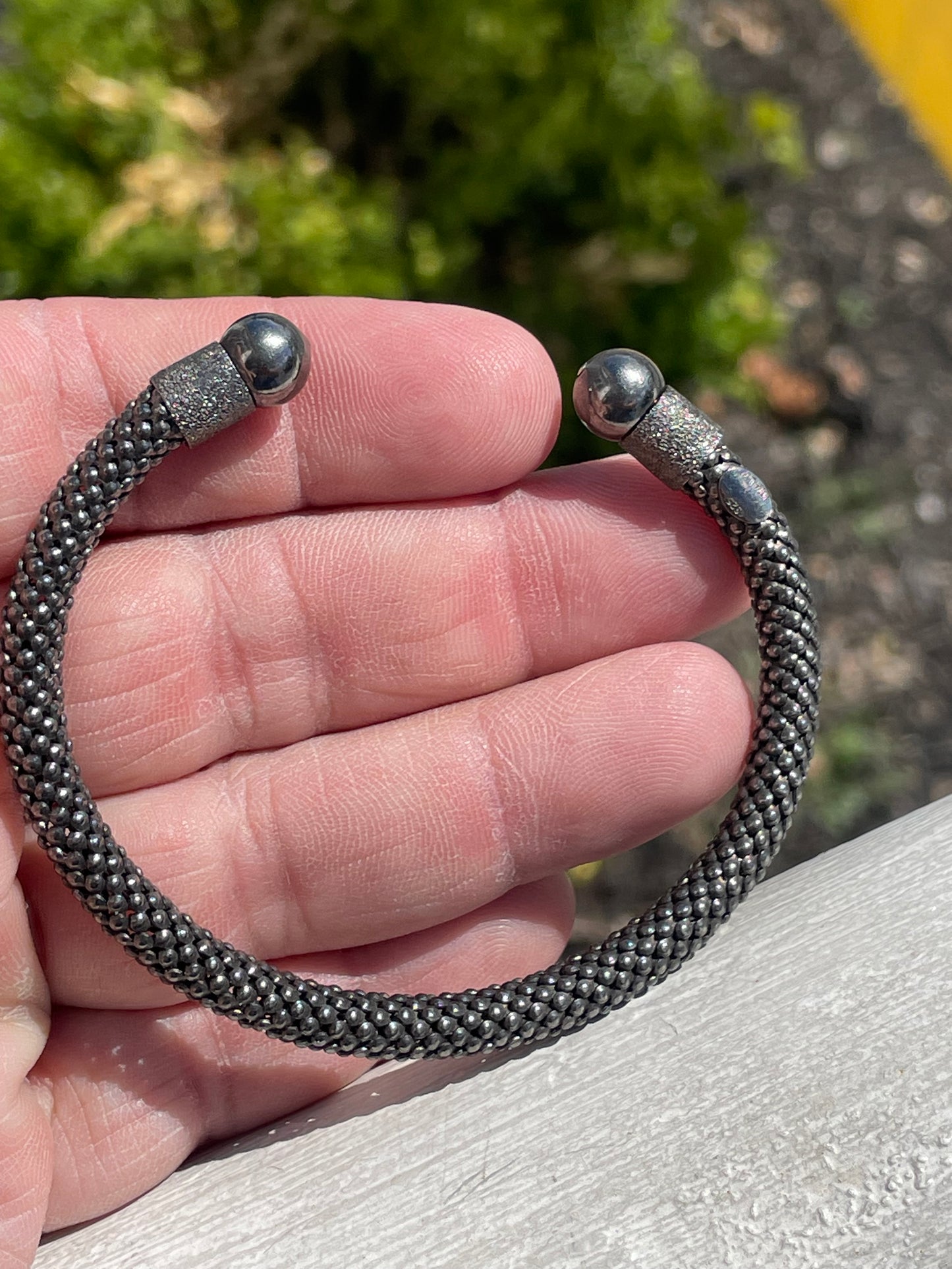 925 Sterling Silver Oxidized Silver Flexible Cuff Bracelet (U18)