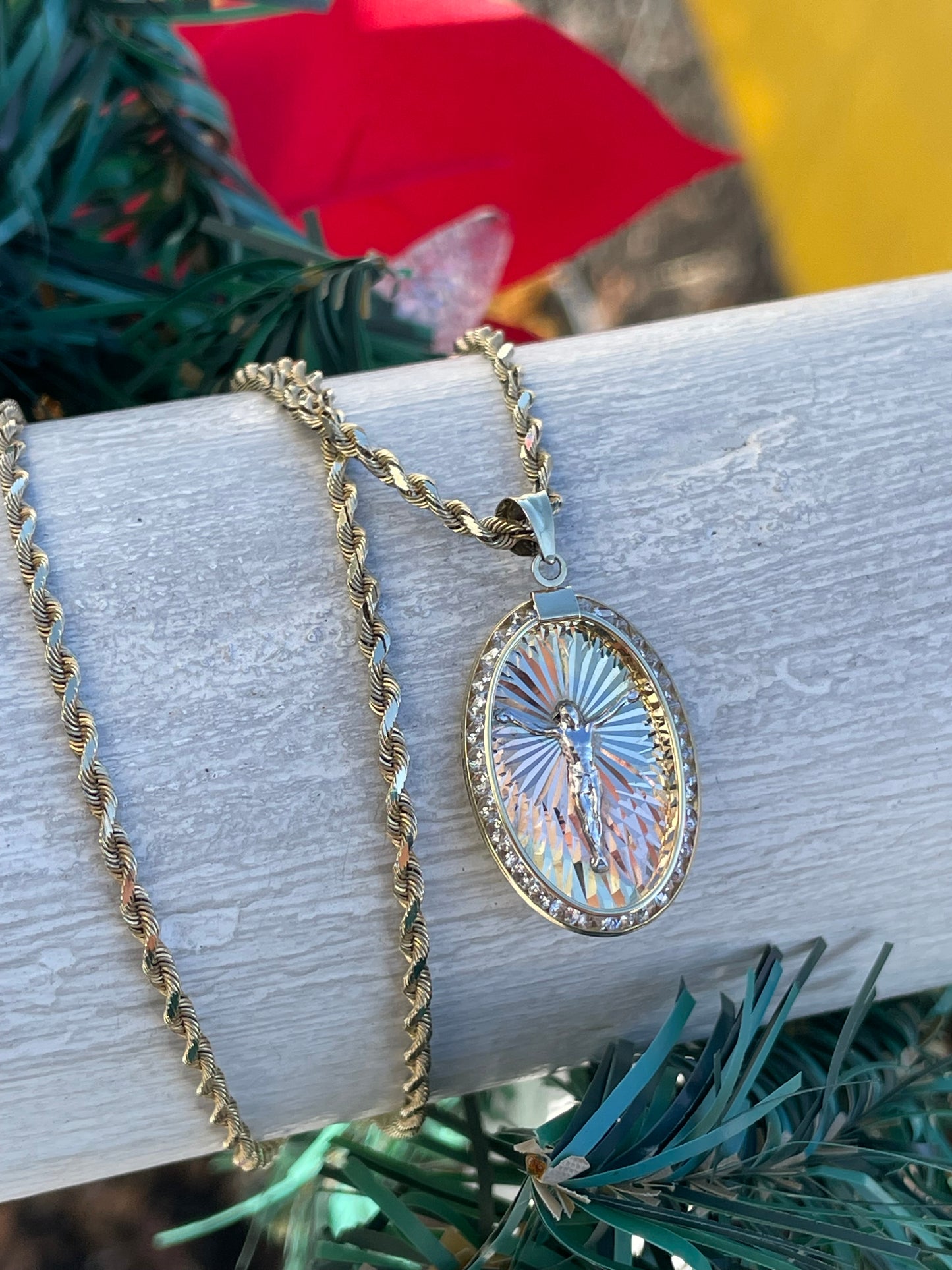 10k Gold Solid Tri-Color Jesus Rope Chain Necklace 22”