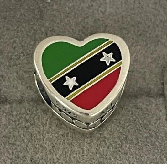 Pandora St. Kitts & Nevis Heart Flag Island Country Exclusive Travel Vacation Charm