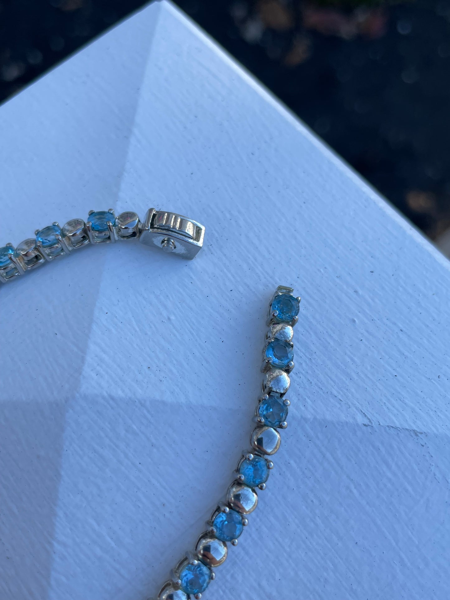 925 Sterling Silver Blue Topaz Tennis Bracelet 7.25”