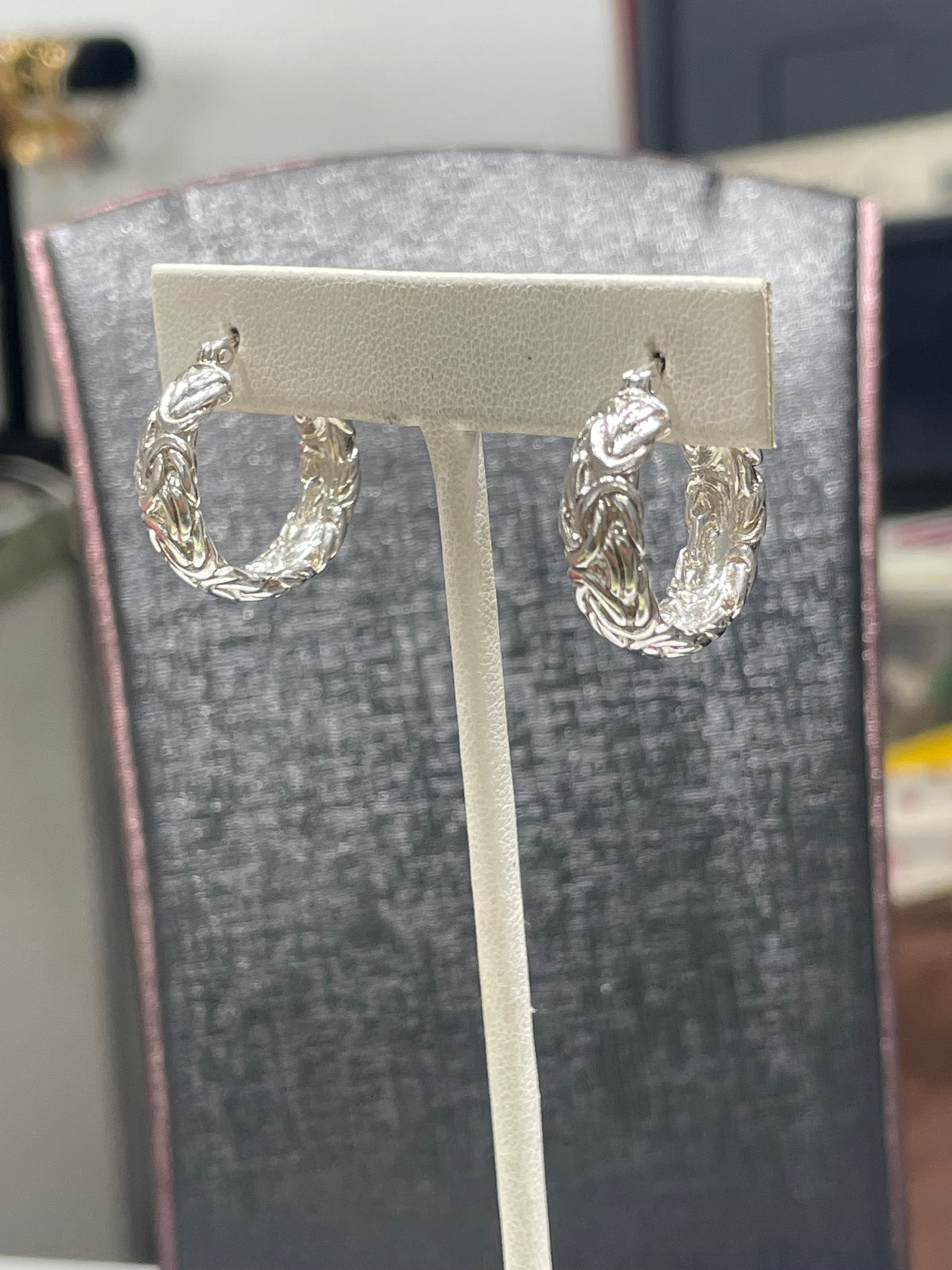 925 Sterling Silver Byzantine Link Hoop Earrings