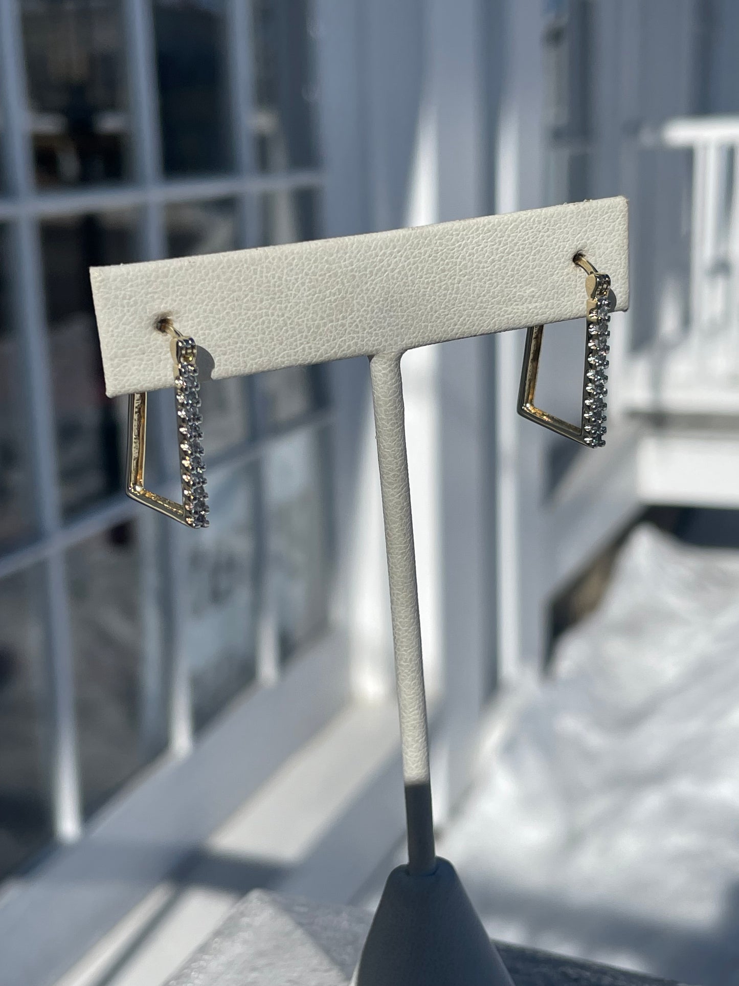 10k Natural Diamond Modernist Abstract Rectangular Hoop Earrings