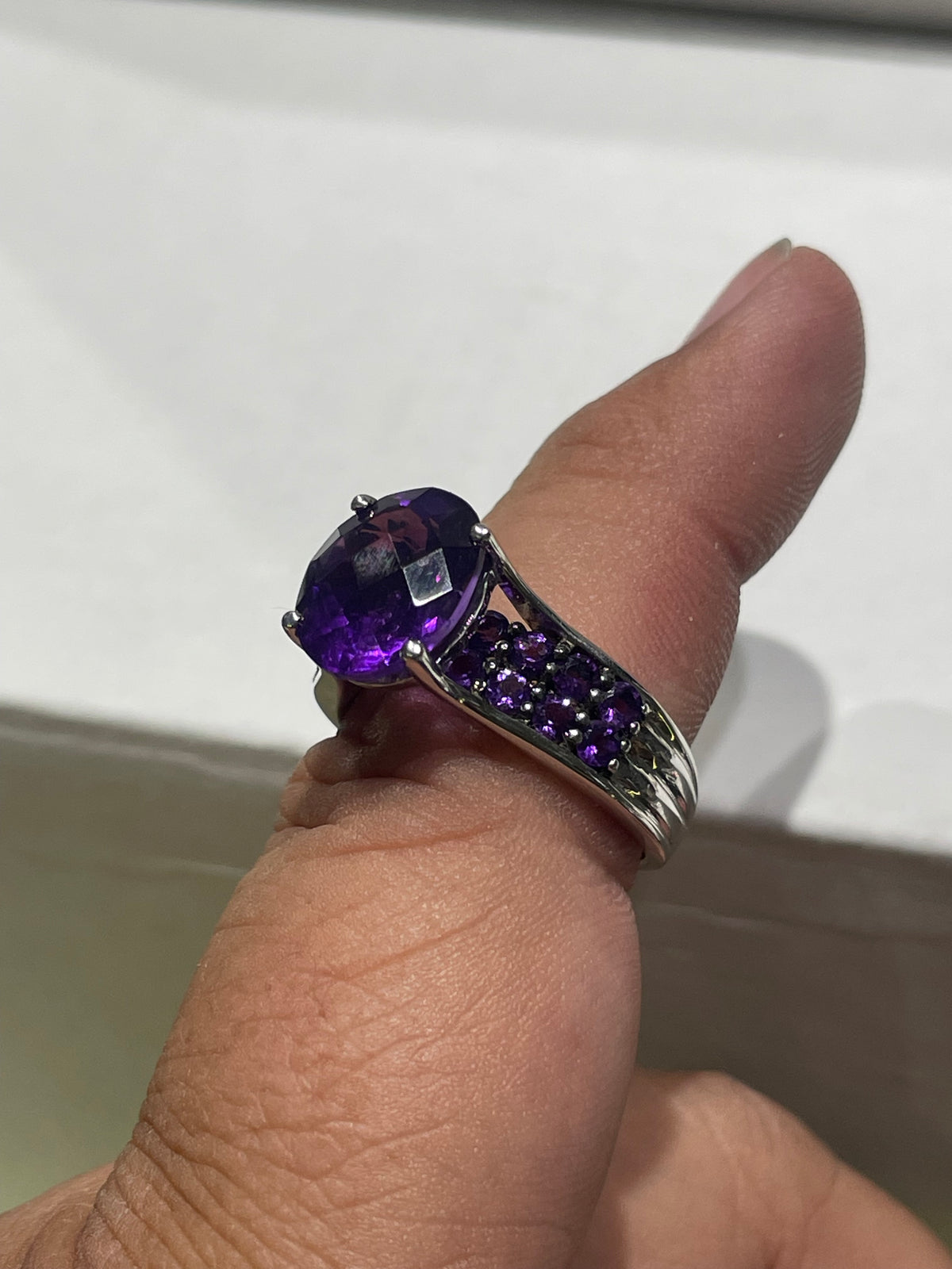 Designer BBJ Oval Amethyst Solitaire Cluster Band Ring Size 9